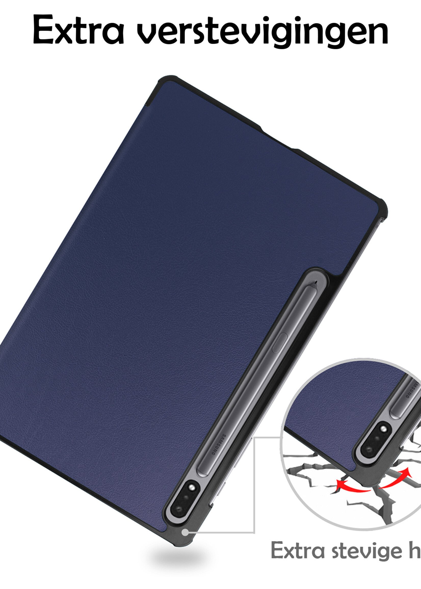 LUQ Hoes Geschikt voor Samsung Galaxy Tab S9 Hoes Luxe Hoesje Case Met Uitsparing Geschikt voor S Pen - Hoesje Geschikt voor Samsung Tab S9 Hoes Cover - Donkerblauw