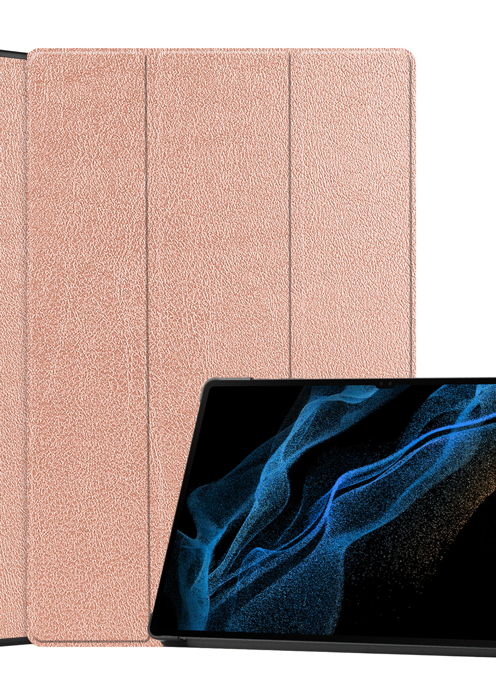 LUQ Hoes Geschikt voor Samsung Galaxy Tab S9 Ultra Hoes Luxe Hoesje Case Met Uitsparing Geschikt voor S Pen - Hoesje Geschikt voor Samsung Tab S9 Ultra Hoes Cover - Rosé goud