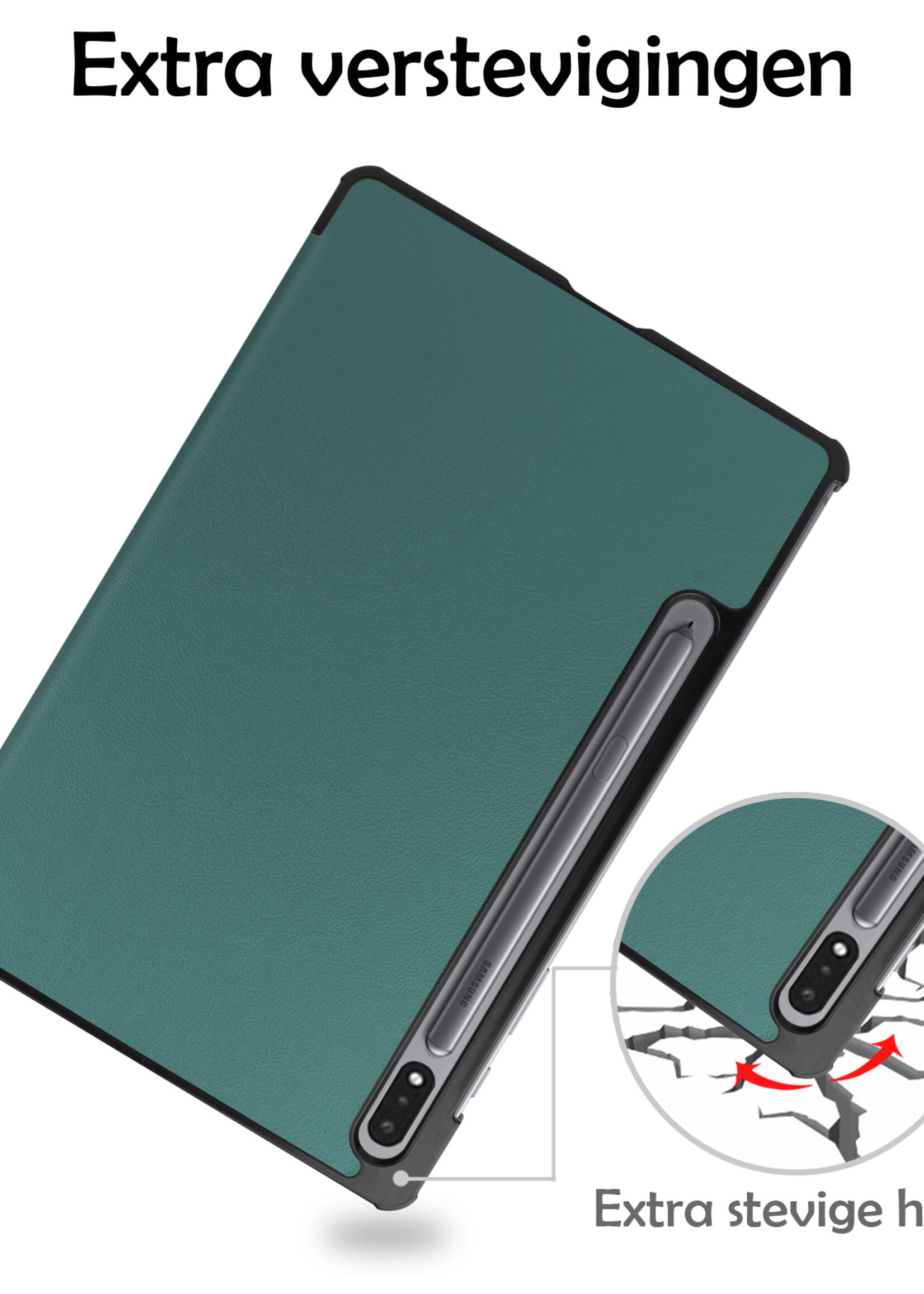 LUQ Samsung Galaxy Tab S9 Hoesje Luxe Book Case Hoes Met Uitsparing S Pen Met Screenprotector - Samsung Galaxy Tab S9 Hoes Cover - 11 inch - Donkergroen