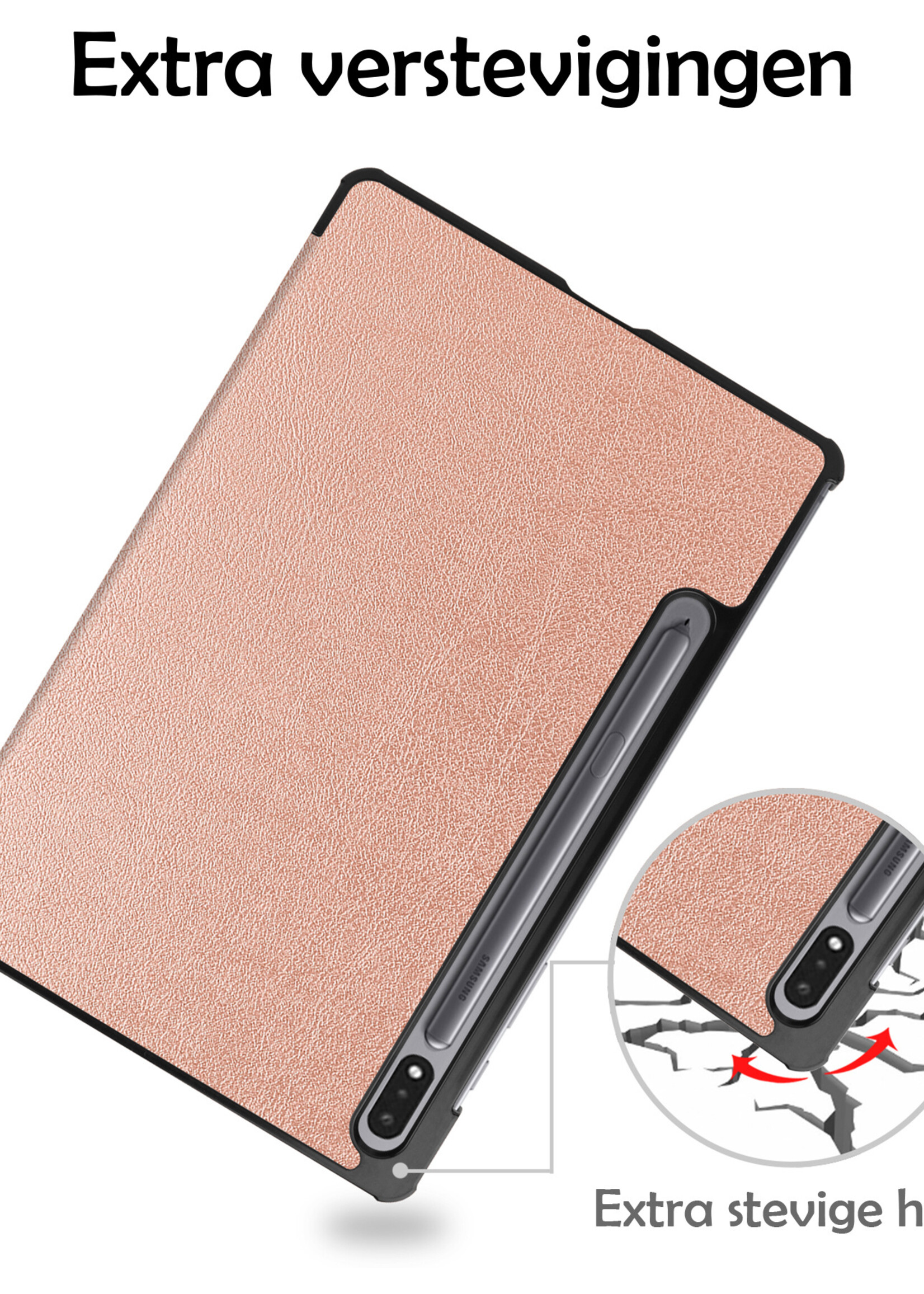 LUQ Samsung Galaxy Tab S9 Hoesje Luxe Book Case Hoes Met Uitsparing S Pen Met Screenprotector - Samsung Galaxy Tab S9 Hoes Cover - 11 inch - Rosé Goud