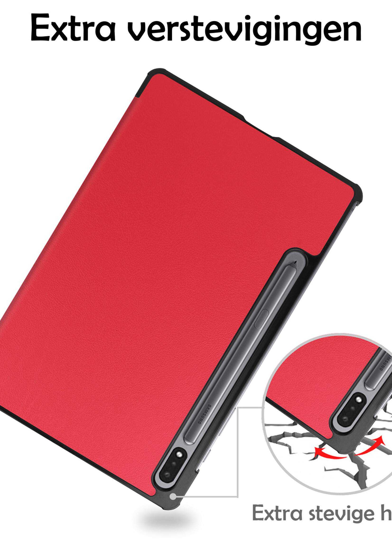 LUQ Samsung Galaxy Tab S9 Hoesje Luxe Book Case Hoes Met Uitsparing S Pen Met Screenprotector - Samsung Galaxy Tab S9 Hoes Cover - 11 inch - Rood