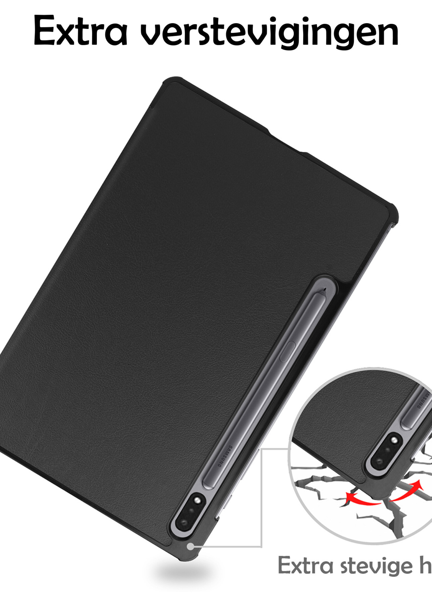 LUQ Samsung Galaxy Tab S9 Plus Hoesje Luxe Book Case Hoes Met Uitsparing S Pen Met Screenprotector - Samsung Galaxy Tab S9 Plus Hoes Cover - 12,4 inch - Zwart