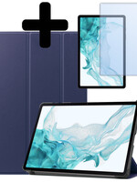 LUQ LUQ Samsung Galaxy Tab S9 Plus Hoesje Met Uitsparing S Pen Met Screenprotector - Donkerblauw