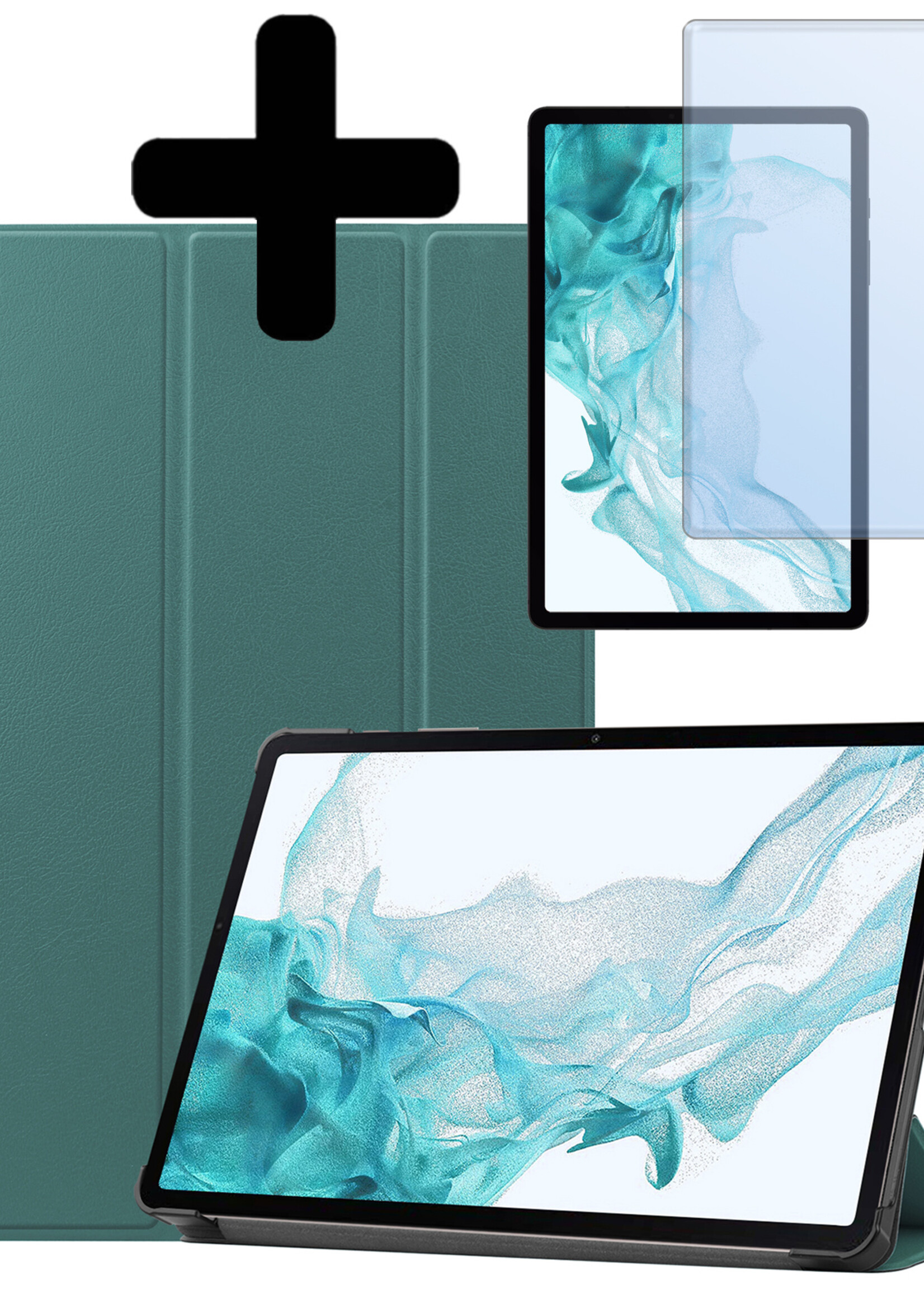 LUQ Samsung Galaxy Tab S9 Plus Hoesje Luxe Book Case Hoes Met Uitsparing S Pen Met Screenprotector - Samsung Galaxy Tab S9 Plus Hoes Cover - 12,4 inch - Donkergroen