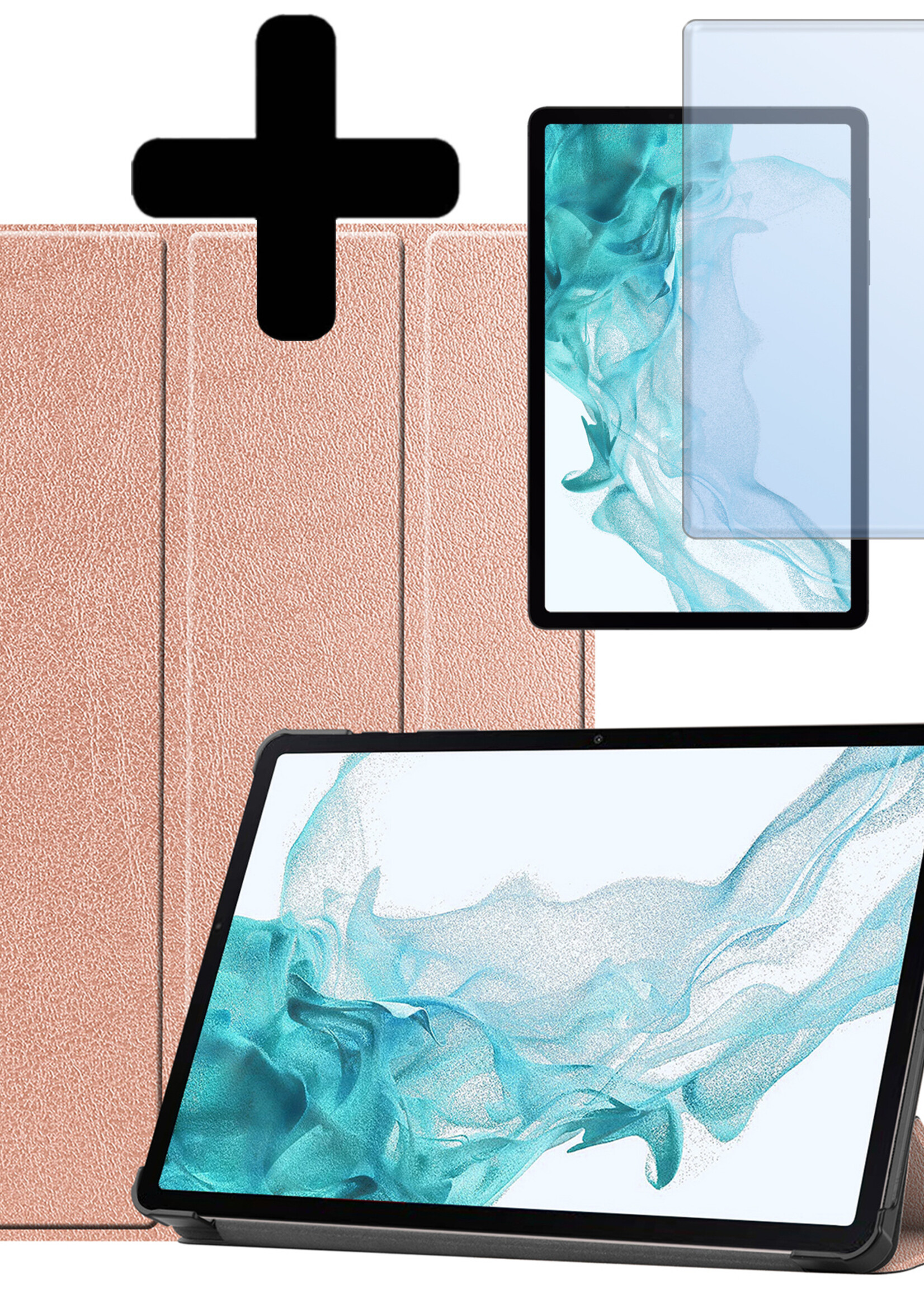 LUQ Samsung Galaxy Tab S9 Plus Hoesje Luxe Book Case Hoes Met Uitsparing S Pen Met Screenprotector - Samsung Galaxy Tab S9 Plus Hoes Cover - 12,4 inch - Rosé Goud
