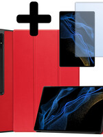 LUQ LUQ Samsung Galaxy Tab S9 Ultra Hoesje Met Uitsparing S Pen Met Screenprotector - Rood