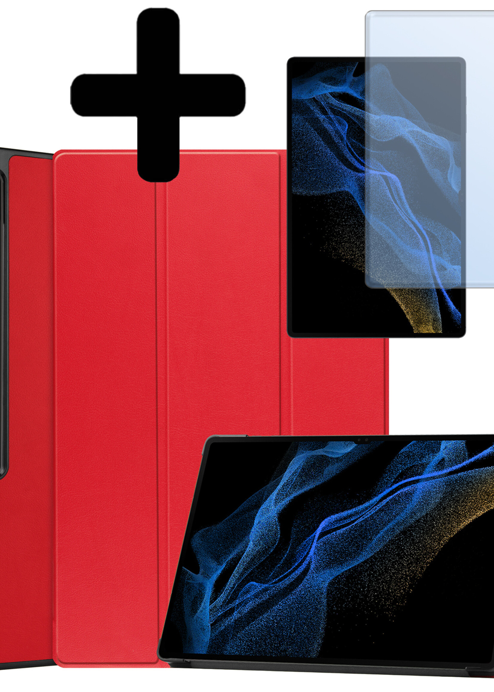 LUQ Samsung Galaxy Tab S9 Ultra Hoesje Luxe Book Case Hoes Met Uitsparing S Pen Met Screenprotector - Samsung Galaxy Tab S9 Ultra Hoes Cover - 14,6 inch - Rood