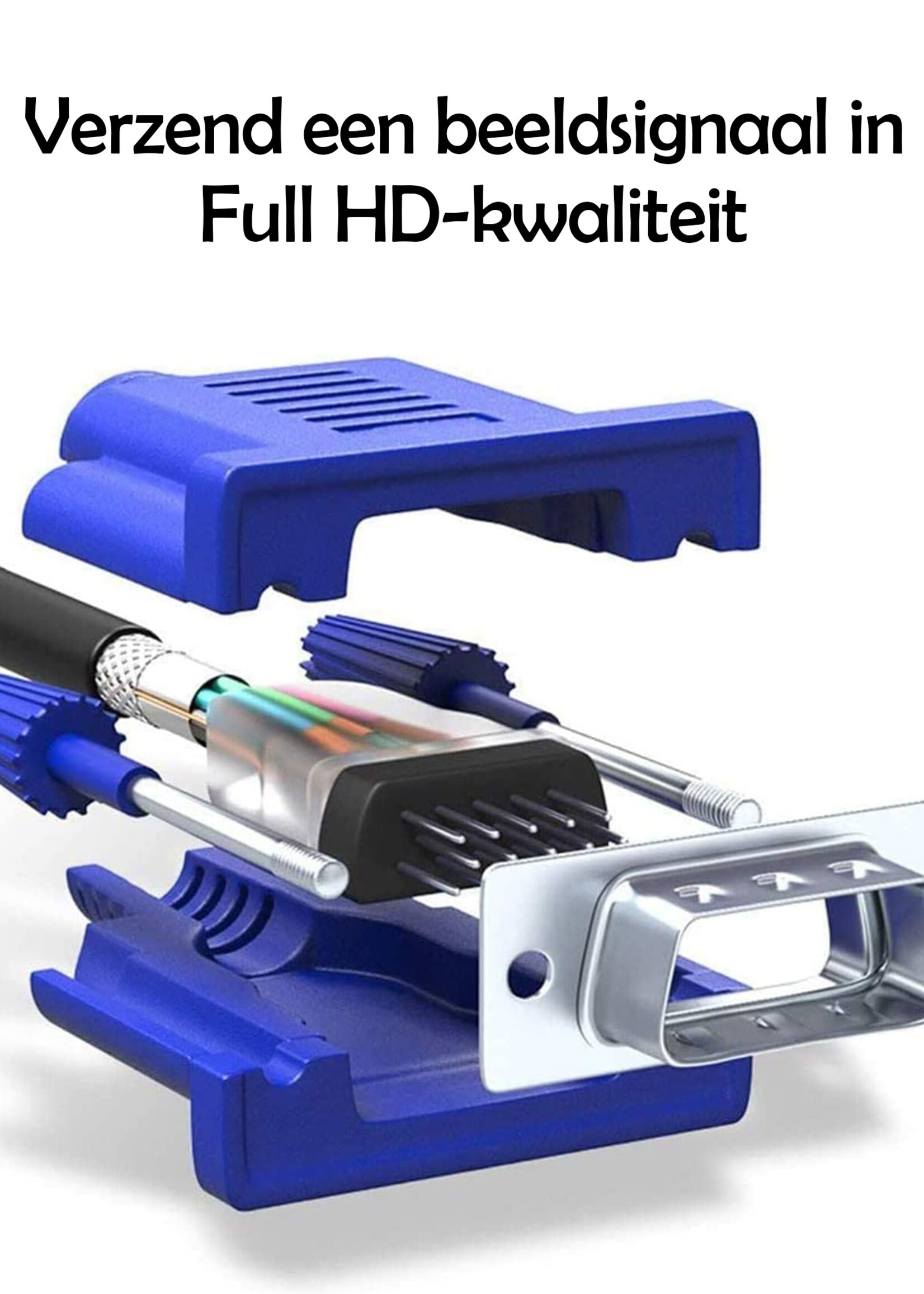 LUQ VGA naar VGA Kabel 1.5 Meter - VGA VGA Kabel - VGA naar VGA Converter Kabel 1080p HD Kwaliteit - Blauw