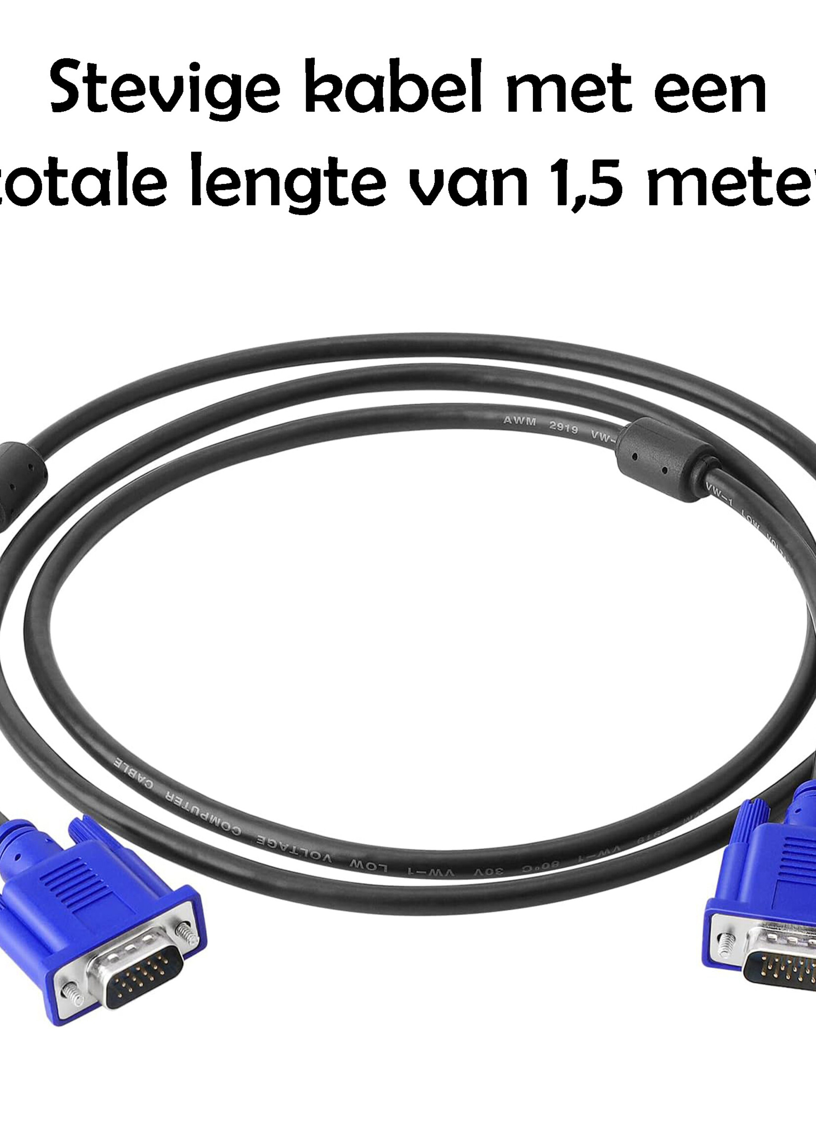 LUQ VGA naar VGA Kabel 1.5 Meter - VGA VGA Kabel - VGA naar VGA Converter Kabel 1080p HD Kwaliteit - Blauw