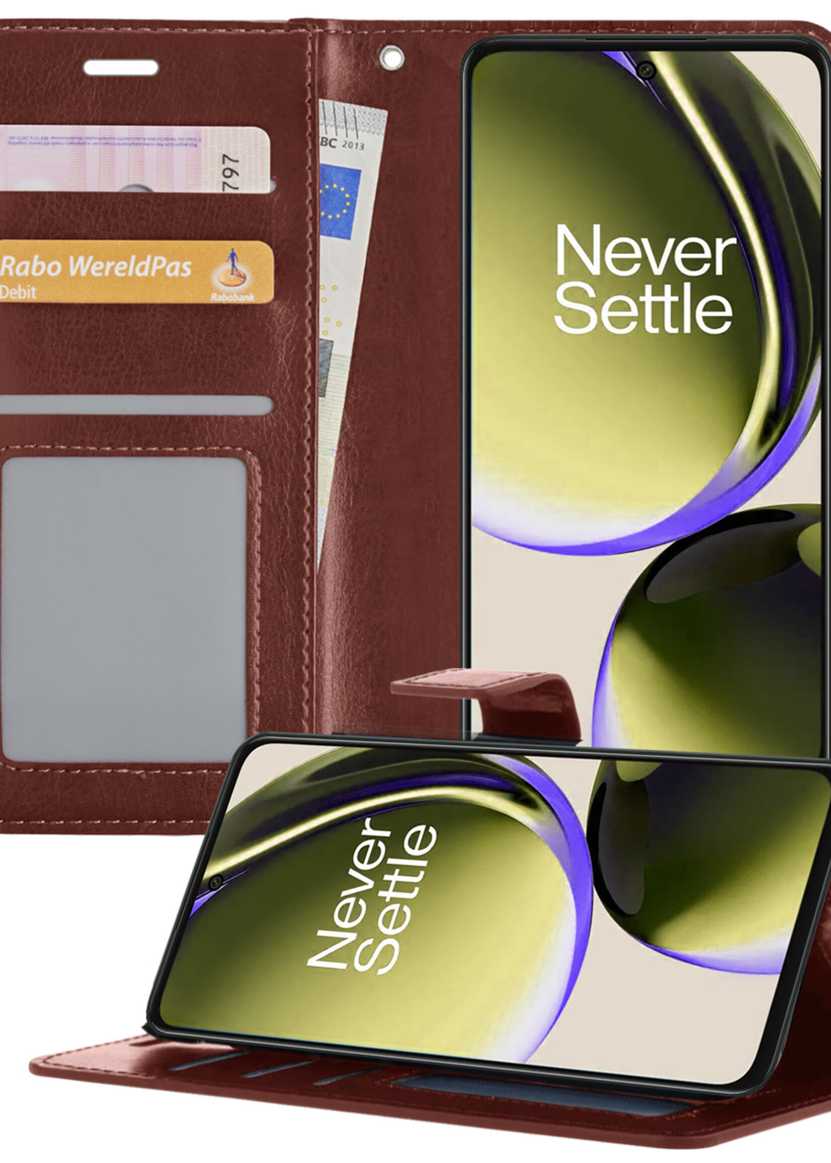 LUQ Hoesje Geschikt voor OnePlus Nord CE 3 Lite Hoesje Book Case Hoes Wallet Cover - Hoes Geschikt voor OnePlus Nord CE 3 Lite Hoesje Bookcase Hoes - Bruin