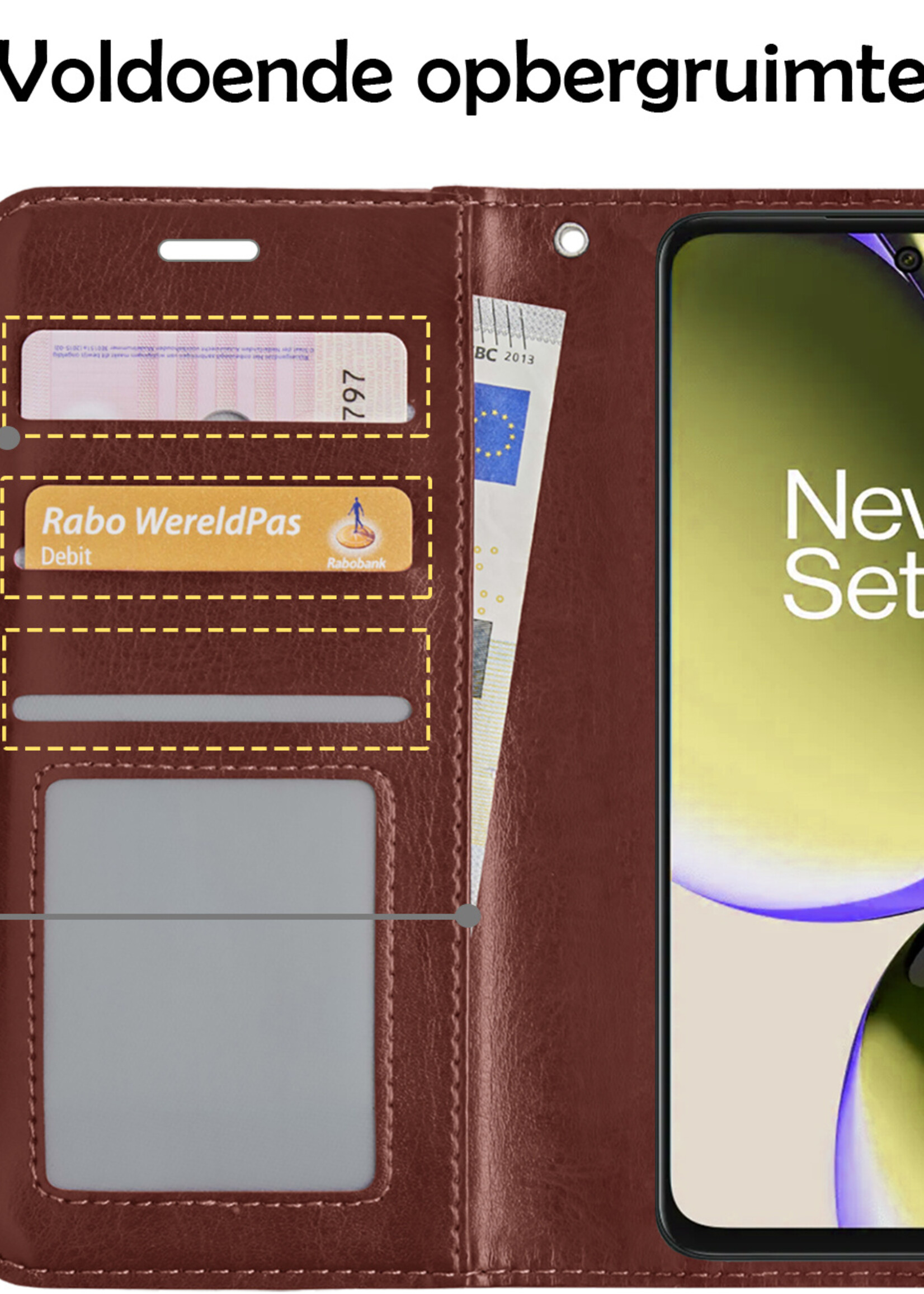 LUQ Hoesje Geschikt voor OnePlus Nord CE 3 Lite Hoesje Book Case Hoes Wallet Cover - Hoes Geschikt voor OnePlus Nord CE 3 Lite Hoesje Bookcase Hoes - Bruin