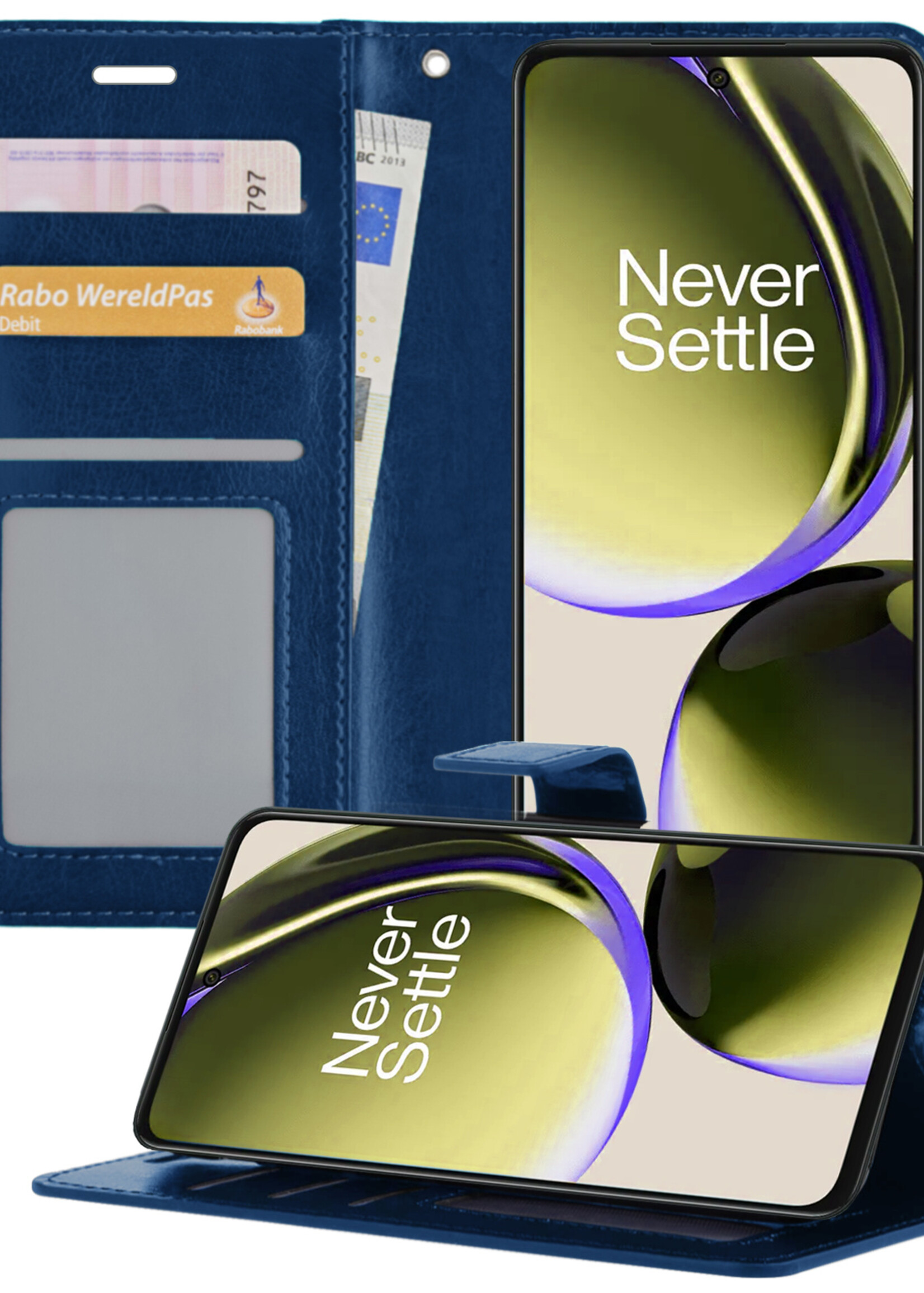 LUQ Hoesje Geschikt voor OnePlus Nord CE 3 Lite Hoesje Book Case Hoes Wallet Cover - Hoes Geschikt voor OnePlus Nord CE 3 Lite Hoesje Bookcase Hoes - Donkerblauw