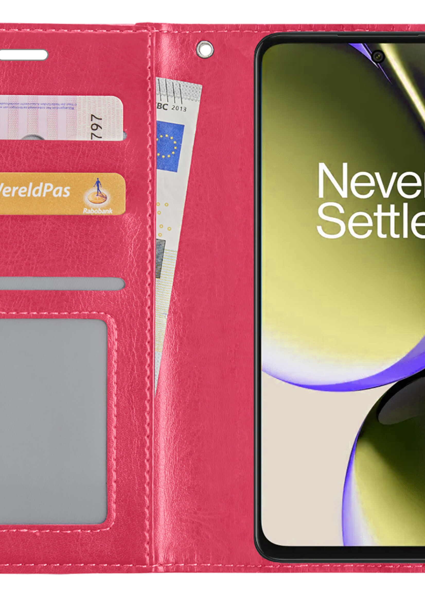 LUQ Hoesje Geschikt voor OnePlus Nord CE 3 Lite Hoesje Book Case Hoes Wallet Cover - Hoes Geschikt voor OnePlus Nord CE 3 Lite Hoesje Bookcase Hoes - Donkerroze