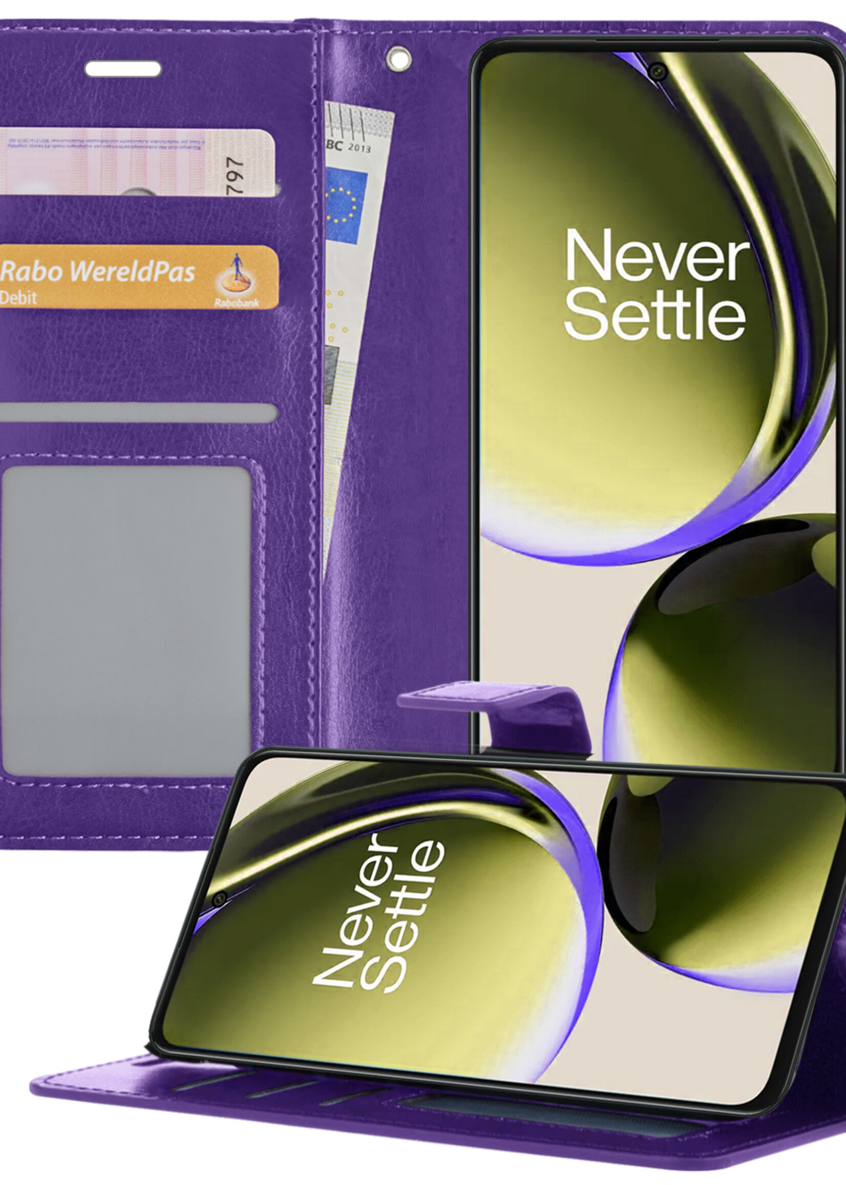 LUQ Hoesje Geschikt voor OnePlus Nord CE 3 Lite Hoesje Book Case Hoes Wallet Cover - Hoes Geschikt voor OnePlus Nord CE 3 Lite Hoesje Bookcase Hoes - Paars