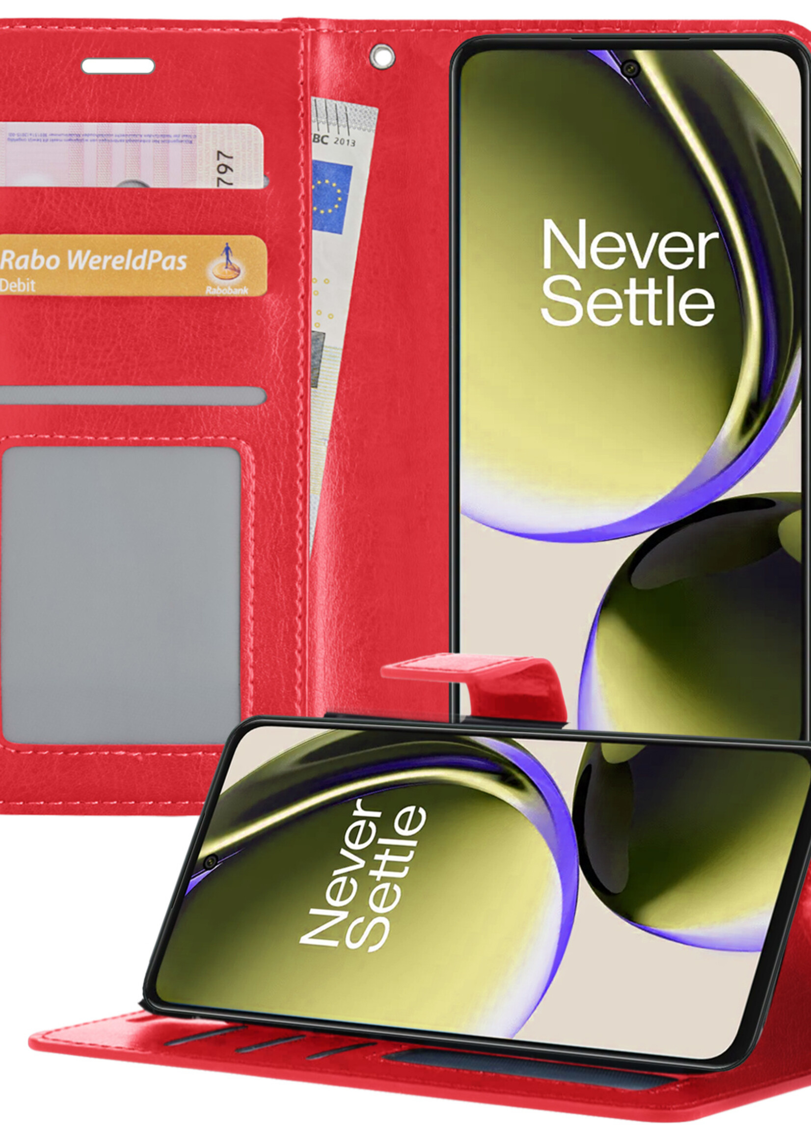 LUQ Hoesje Geschikt voor OnePlus Nord CE 3 Lite Hoesje Book Case Hoes Wallet Cover - Hoes Geschikt voor OnePlus Nord CE 3 Lite Hoesje Bookcase Hoes - Rood