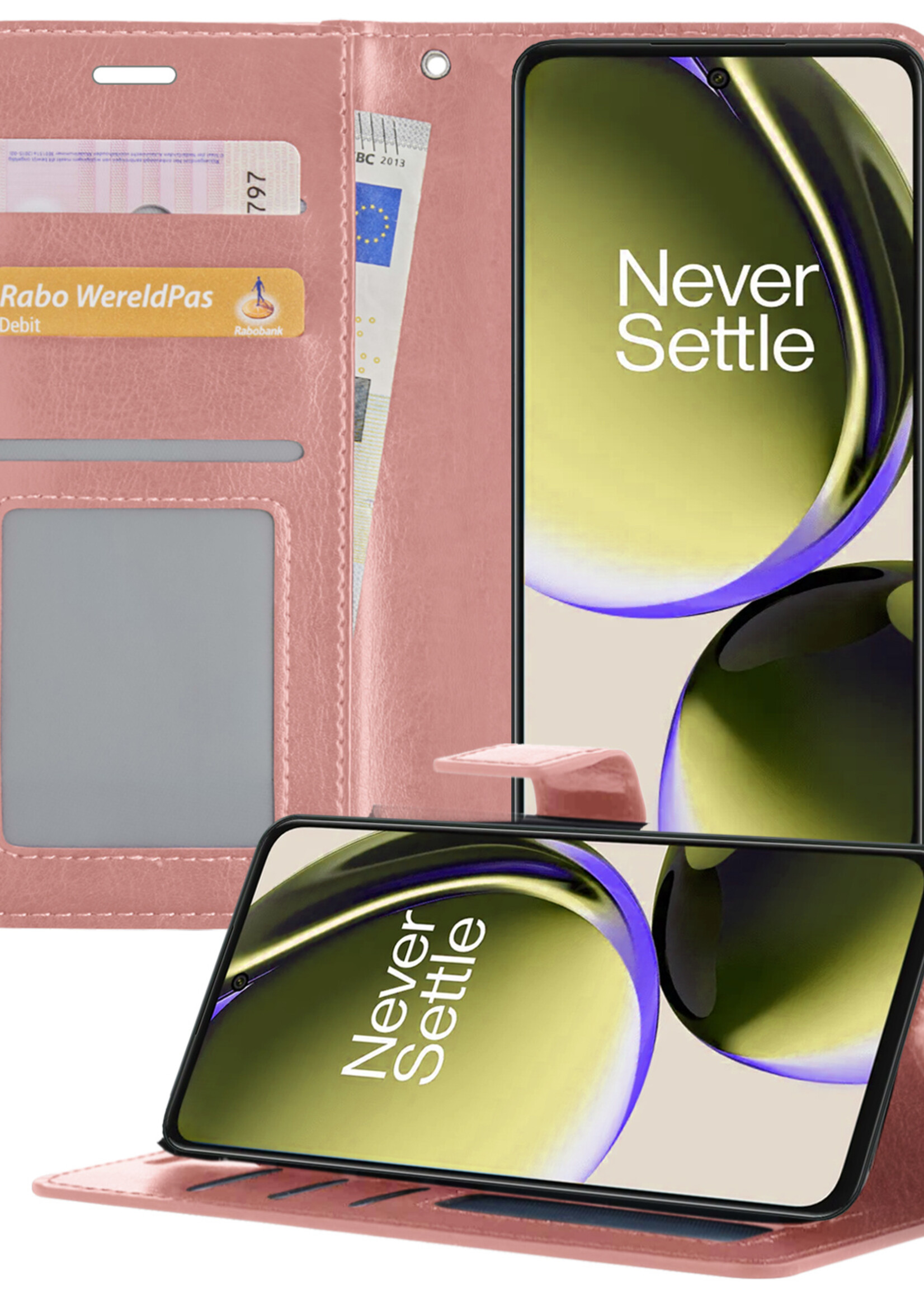 LUQ Hoesje Geschikt voor OnePlus Nord CE 3 Lite Hoesje Book Case Hoes Wallet Cover - Hoes Geschikt voor OnePlus Nord CE 3 Lite Hoesje Bookcase Hoes - Rosé goud