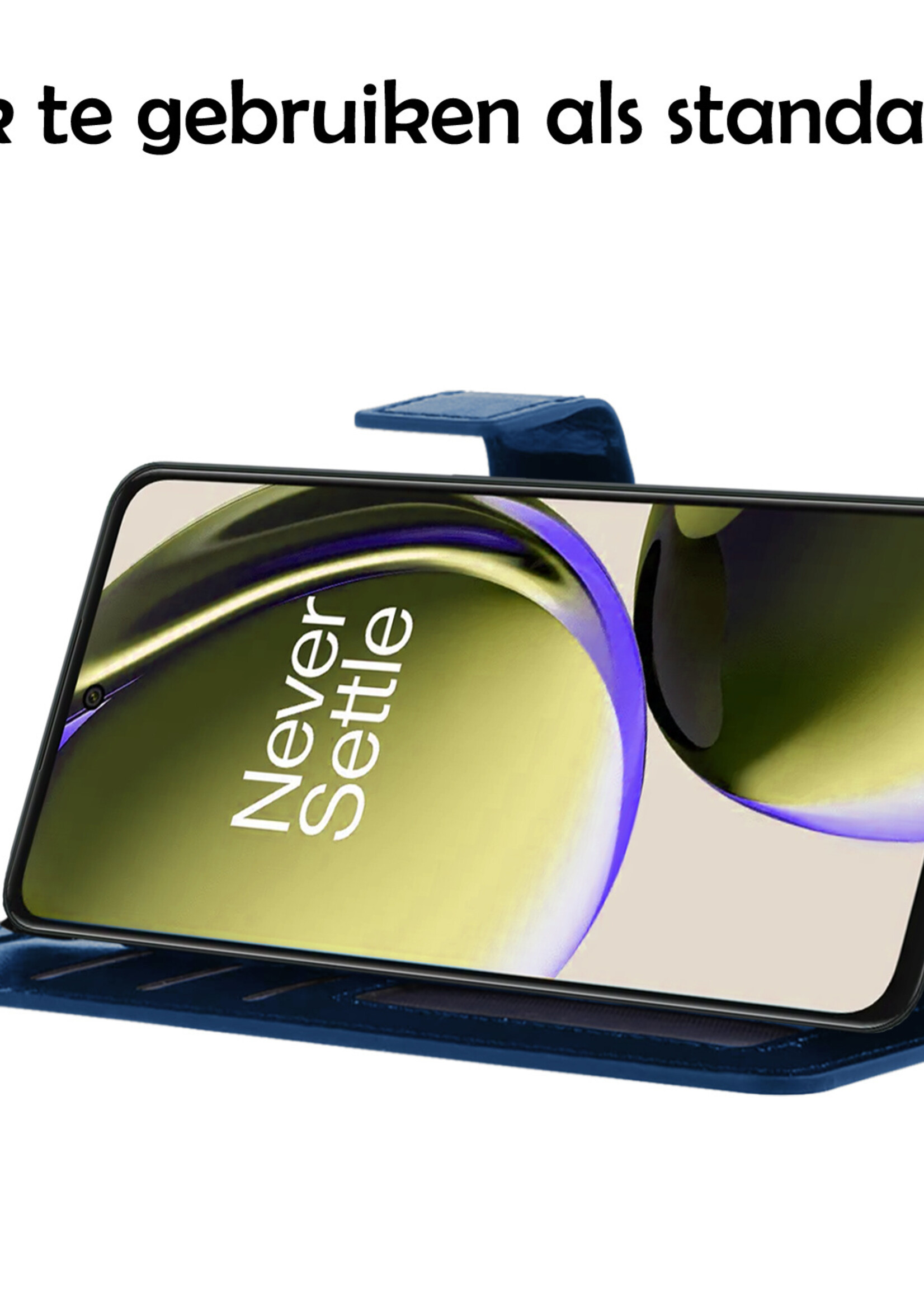 LUQ Hoesje Geschikt voor OnePlus Nord CE 3 Lite Hoesje Book Case Hoes Wallet Cover Met Screenprotector - Hoes Geschikt voor OnePlus Nord CE 3 Lite Hoesje Bookcase Hoes - Donkerblauw