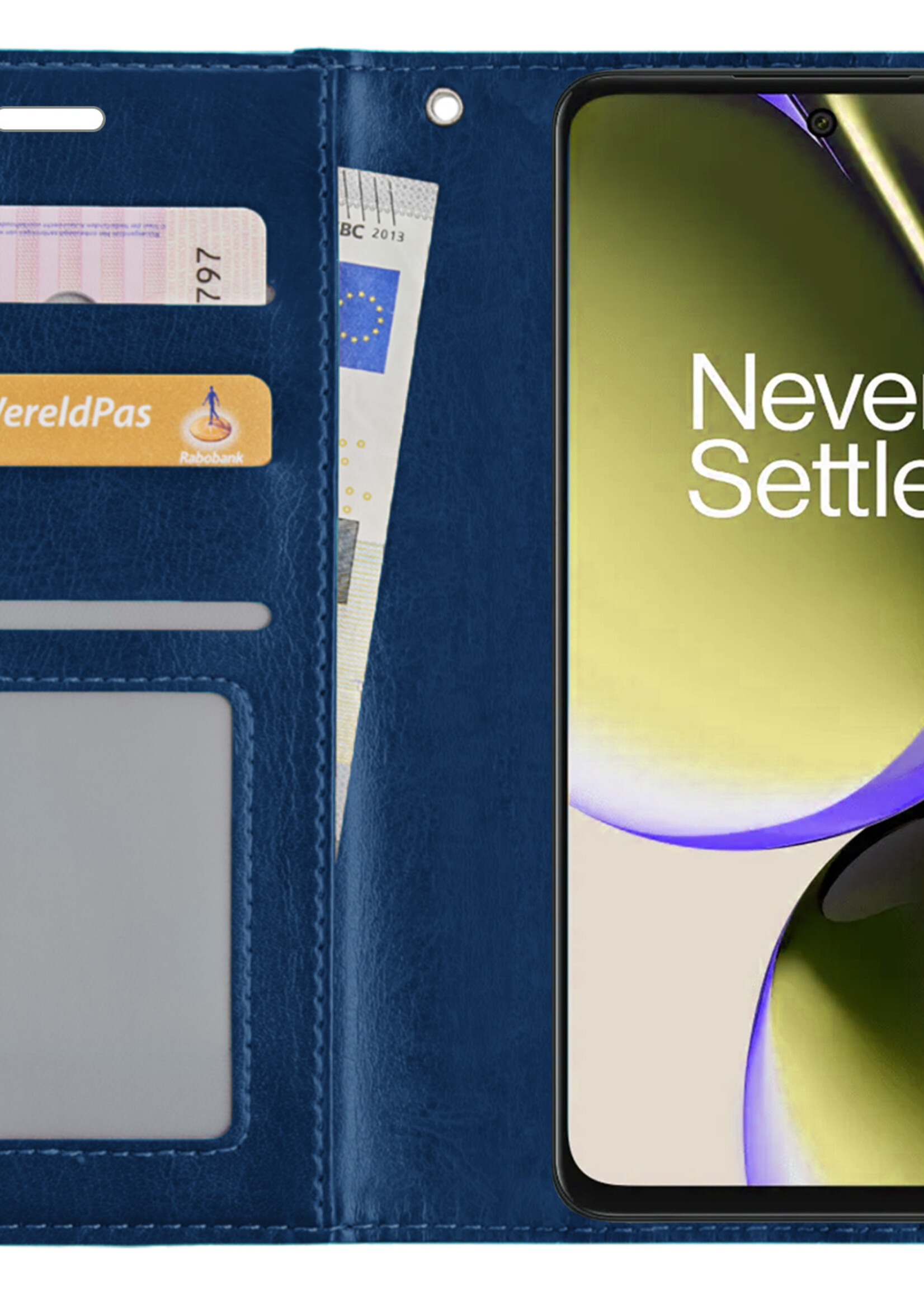 LUQ Hoesje Geschikt voor OnePlus Nord CE 3 Lite Hoesje Book Case Hoes Wallet Cover Met Screenprotector - Hoes Geschikt voor OnePlus Nord CE 3 Lite Hoesje Bookcase Hoes - Donkerblauw