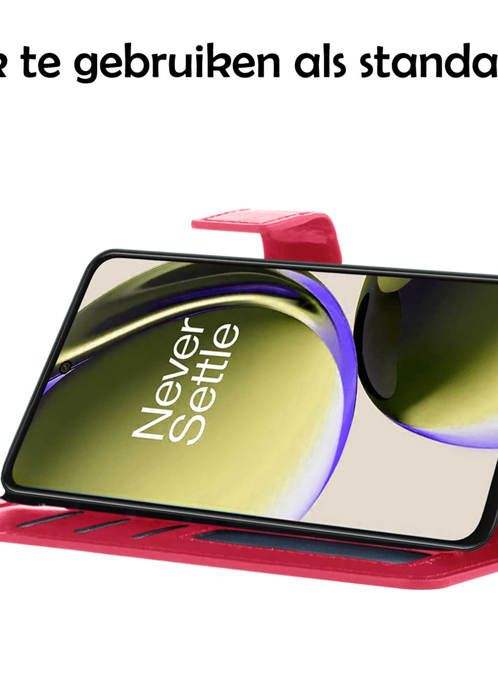LUQ Hoesje Geschikt voor OnePlus Nord CE 3 Lite Hoesje Book Case Hoes Wallet Cover Met Screenprotector - Hoes Geschikt voor OnePlus Nord CE 3 Lite Hoesje Bookcase Hoes - Donkerroze