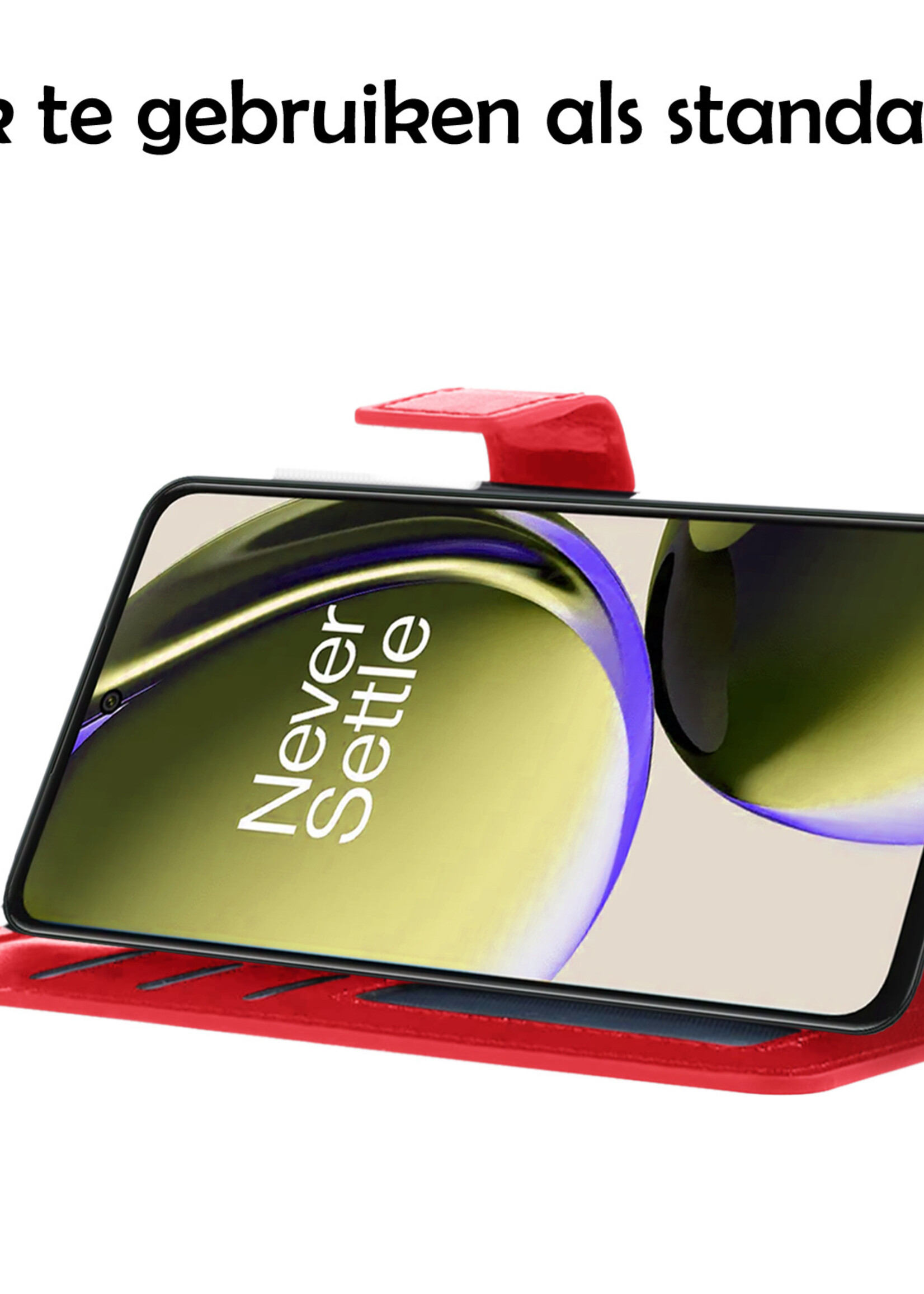 LUQ Hoesje Geschikt voor OnePlus Nord CE 3 Lite Hoesje Book Case Hoes Wallet Cover Met Screenprotector - Hoes Geschikt voor OnePlus Nord CE 3 Lite Hoesje Bookcase Hoes - Rood