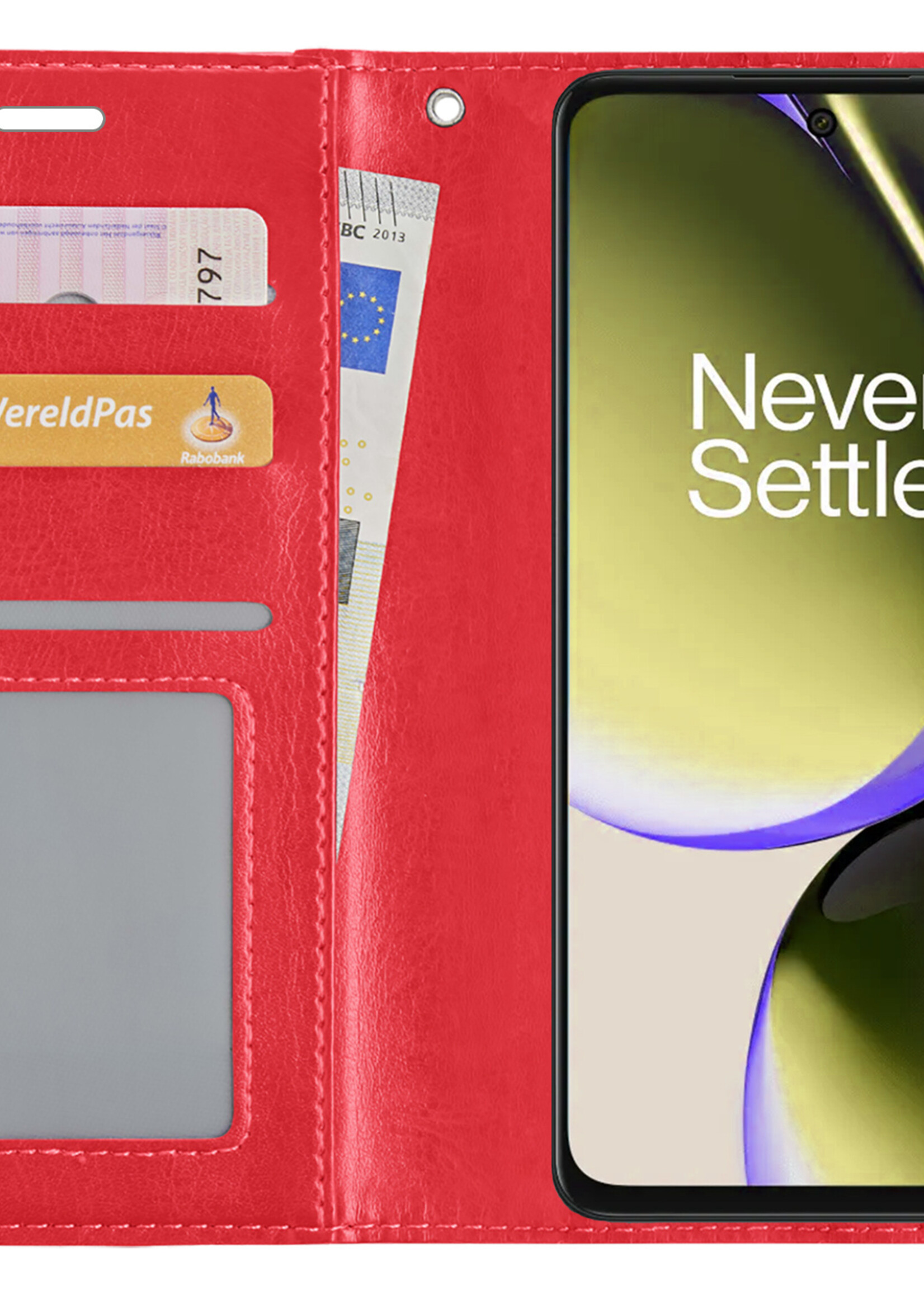 LUQ Hoesje Geschikt voor OnePlus Nord CE 3 Lite Hoesje Book Case Hoes Wallet Cover Met Screenprotector - Hoes Geschikt voor OnePlus Nord CE 3 Lite Hoesje Bookcase Hoes - Rood