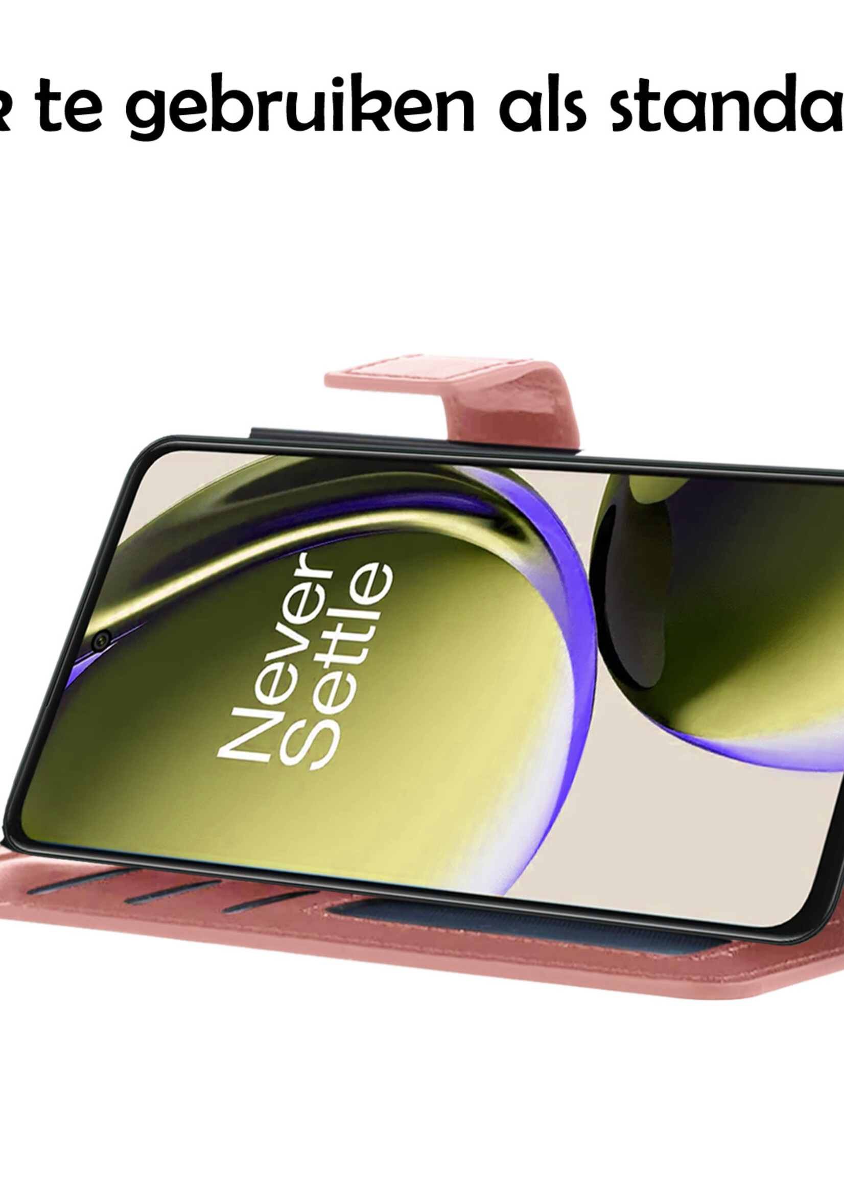 LUQ Hoesje Geschikt voor OnePlus Nord CE 3 Lite Hoesje Book Case Hoes Wallet Cover Met Screenprotector - Hoes Geschikt voor OnePlus Nord CE 3 Lite Hoesje Bookcase Hoes - Rosé goud