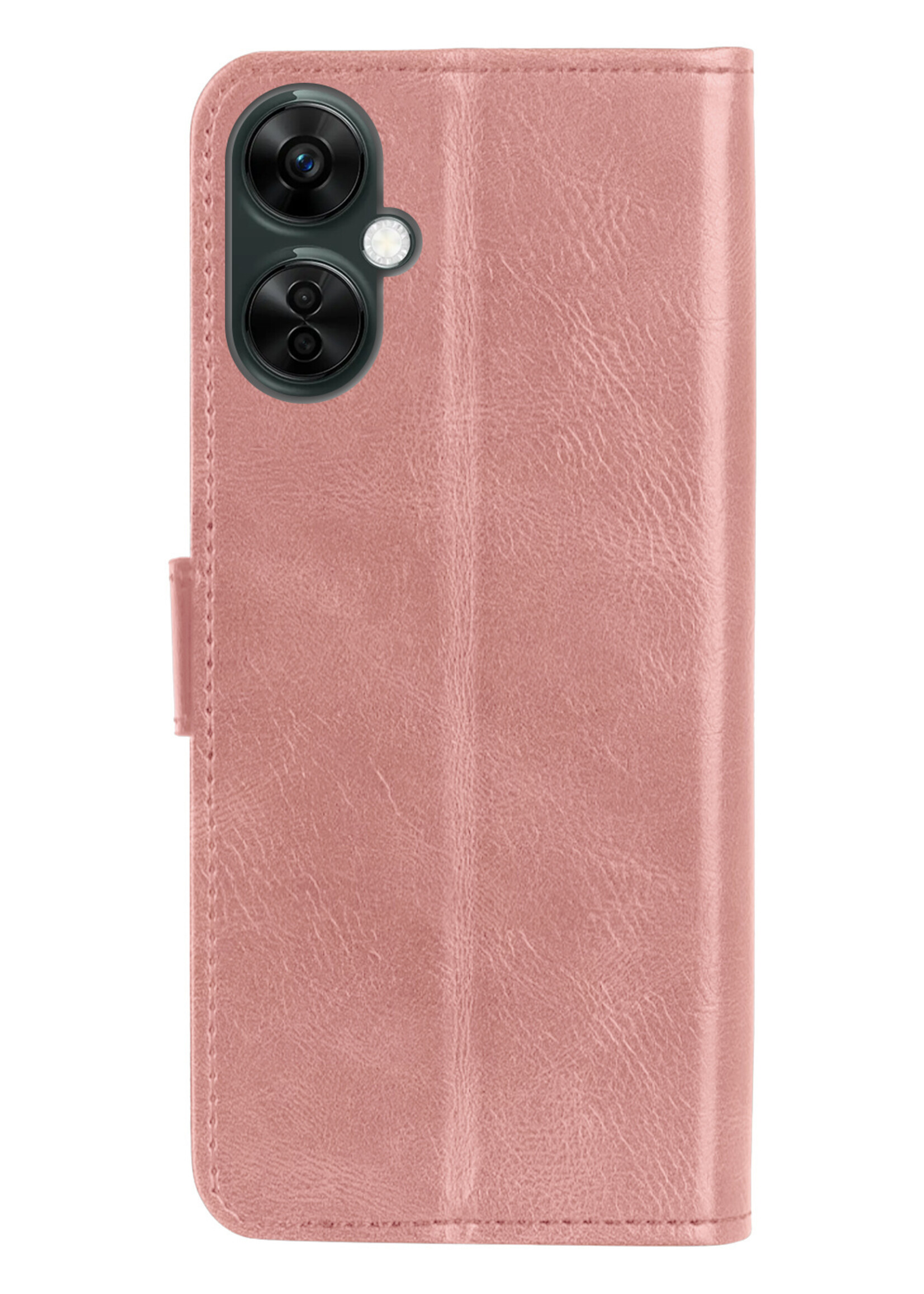 LUQ Hoesje Geschikt voor OnePlus Nord CE 3 Lite Hoesje Book Case Hoes Wallet Cover Met Screenprotector - Hoes Geschikt voor OnePlus Nord CE 3 Lite Hoesje Bookcase Hoes - Rosé goud