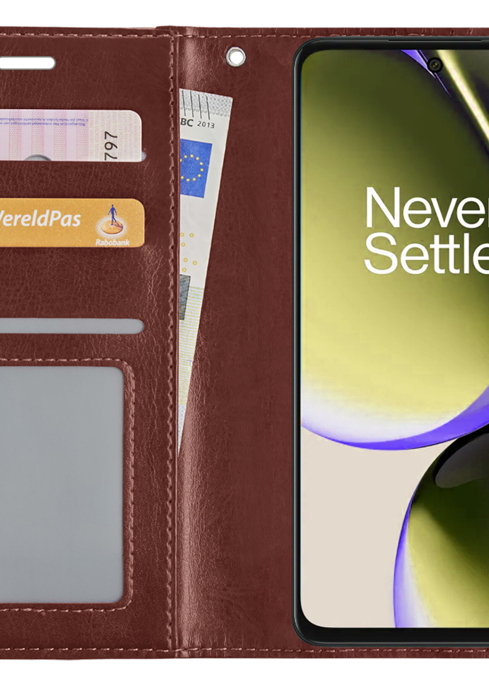 LUQ Hoesje Geschikt voor OnePlus Nord CE 3 Lite Hoesje Book Case Hoes Wallet Cover Met 2x Screenprotector - Hoes Geschikt voor OnePlus Nord CE 3 Lite Hoesje Bookcase Hoes - Bruin