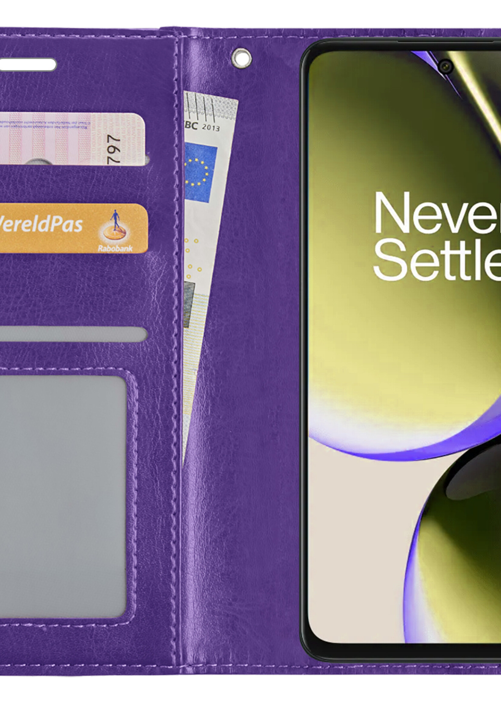 LUQ Hoesje Geschikt voor OnePlus Nord CE 3 Lite Hoesje Book Case Hoes Wallet Cover Met 2x Screenprotector - Hoes Geschikt voor OnePlus Nord CE 3 Lite Hoesje Bookcase Hoes - Paars