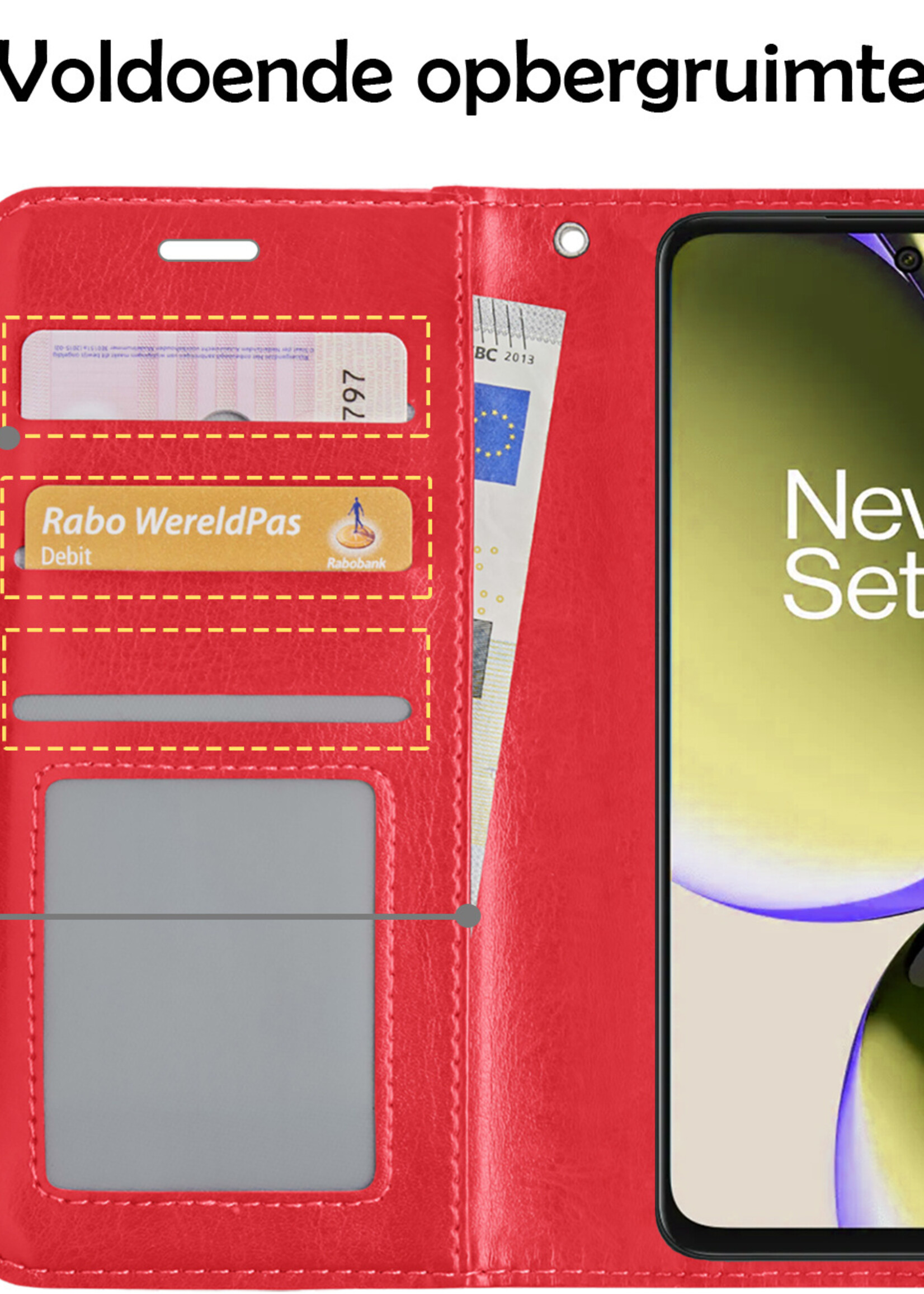 LUQ Hoesje Geschikt voor OnePlus Nord CE 3 Lite Hoesje Book Case Hoes Wallet Cover Met 2x Screenprotector - Hoes Geschikt voor OnePlus Nord CE 3 Lite Hoesje Bookcase Hoes - Rood