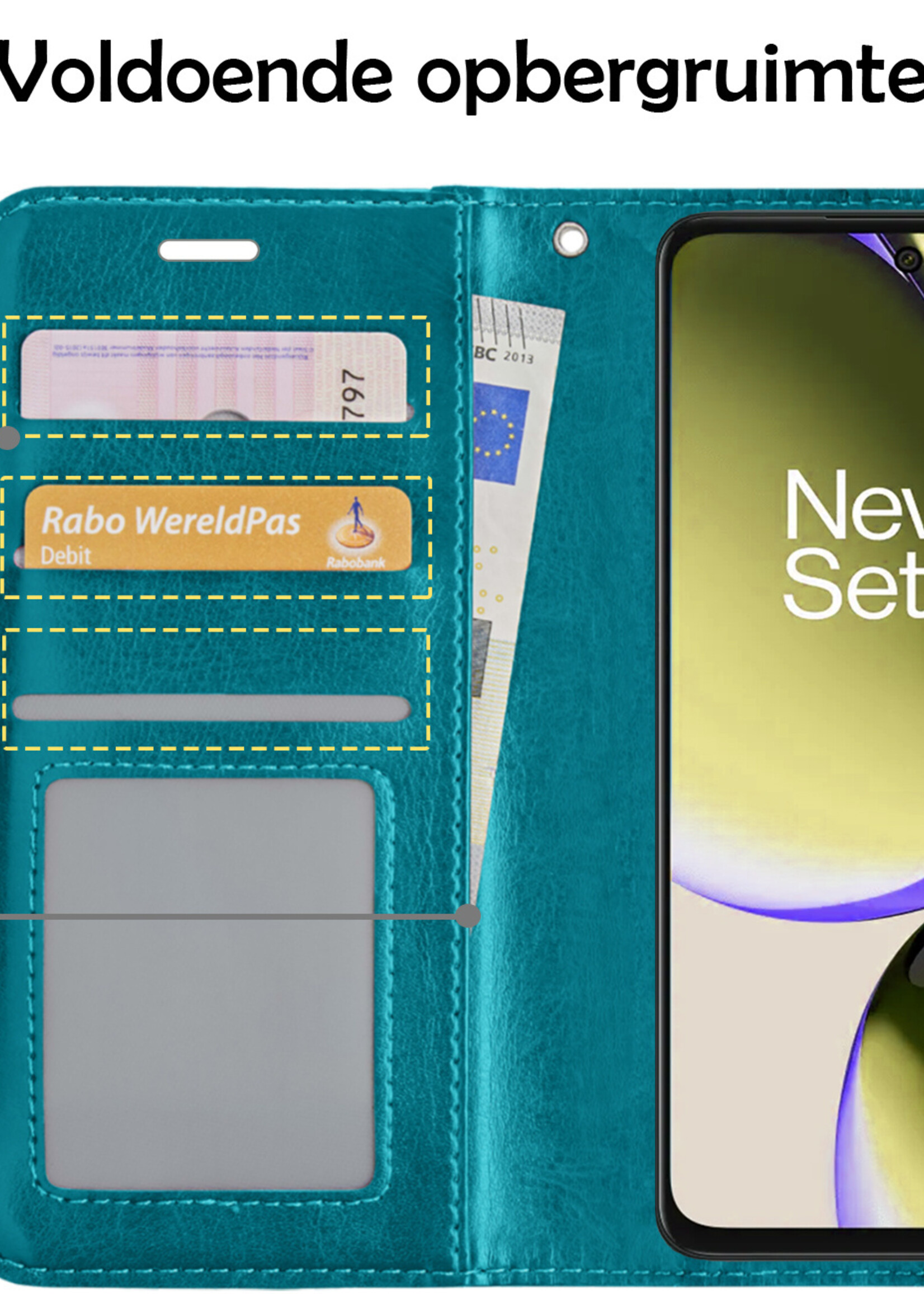 LUQ Hoesje Geschikt voor OnePlus Nord CE 3 Lite Hoesje Book Case Hoes Wallet Cover Met 2x Screenprotector - Hoes Geschikt voor OnePlus Nord CE 3 Lite Hoesje Bookcase Hoes - Turquoise