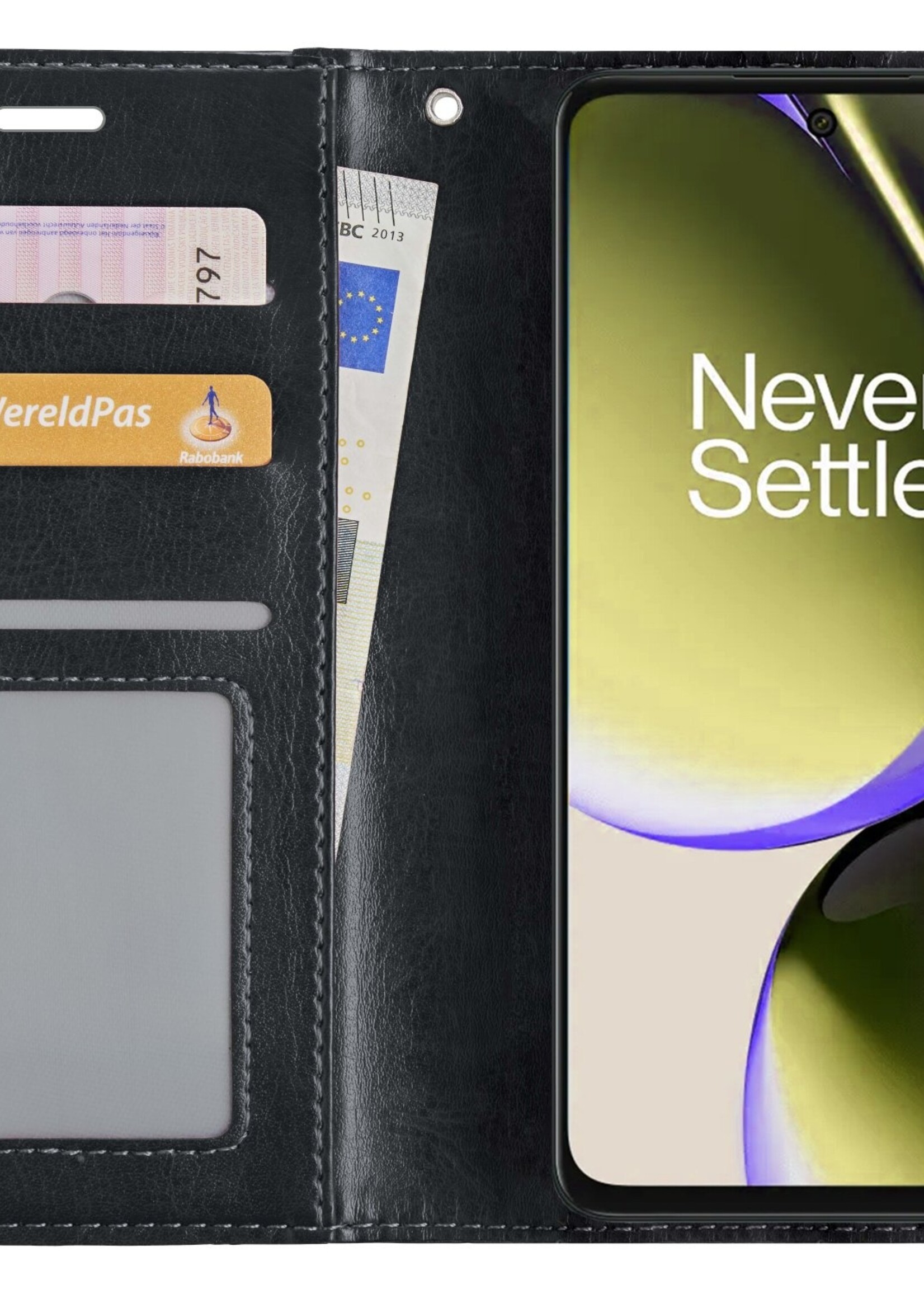LUQ Hoesje Geschikt voor OnePlus Nord CE 3 Lite Hoesje Book Case Hoes Wallet Cover Met 2x Screenprotector - Hoes Geschikt voor OnePlus Nord CE 3 Lite Hoesje Bookcase Hoes - Zwart