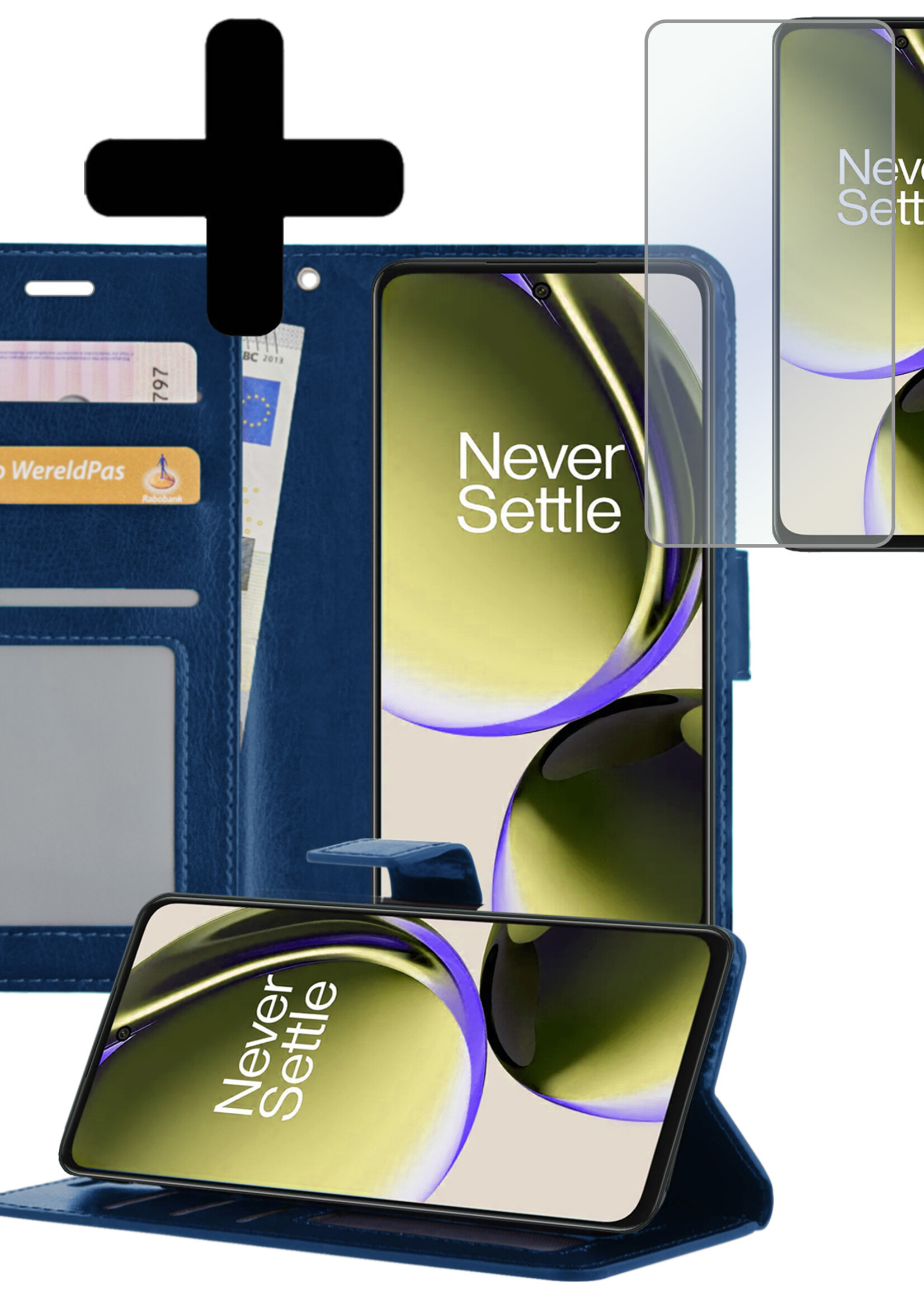 LUQ Hoesje Geschikt voor OnePlus Nord CE 3 Lite Hoesje Book Case Hoes Wallet Cover Met Screenprotector - Hoes Geschikt voor OnePlus Nord CE 3 Lite Hoesje Bookcase Hoes - Donkerblauw