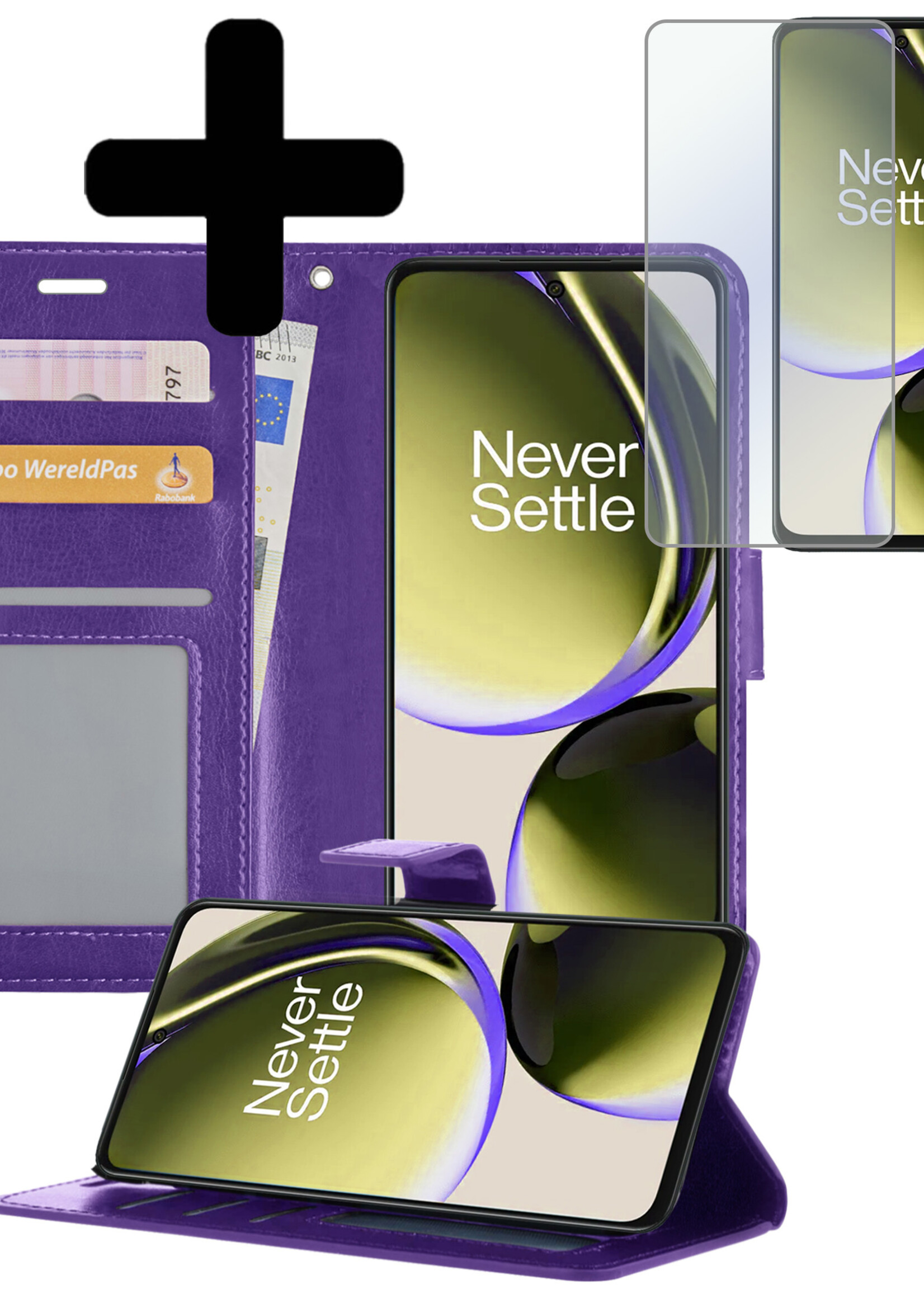 LUQ Hoesje Geschikt voor OnePlus Nord CE 3 Lite Hoesje Book Case Hoes Wallet Cover Met Screenprotector - Hoes Geschikt voor OnePlus Nord CE 3 Lite Hoesje Bookcase Hoes - Paars