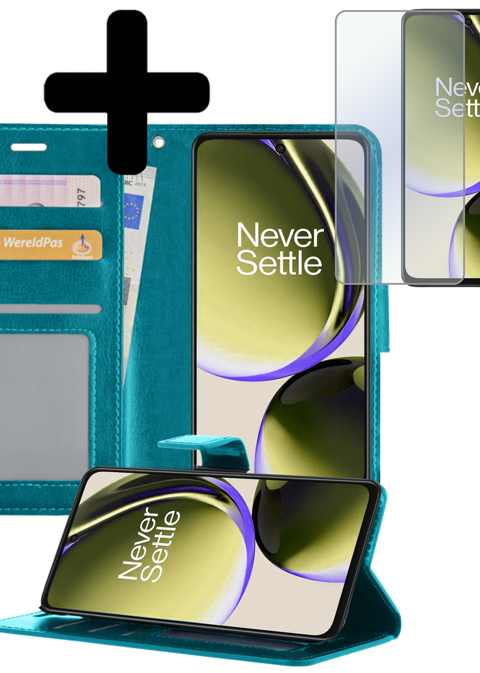 LUQ Hoesje Geschikt voor OnePlus Nord CE 3 Lite Hoesje Book Case Hoes Wallet Cover Met Screenprotector - Hoes Geschikt voor OnePlus Nord CE 3 Lite Hoesje Bookcase Hoes - Turquoise