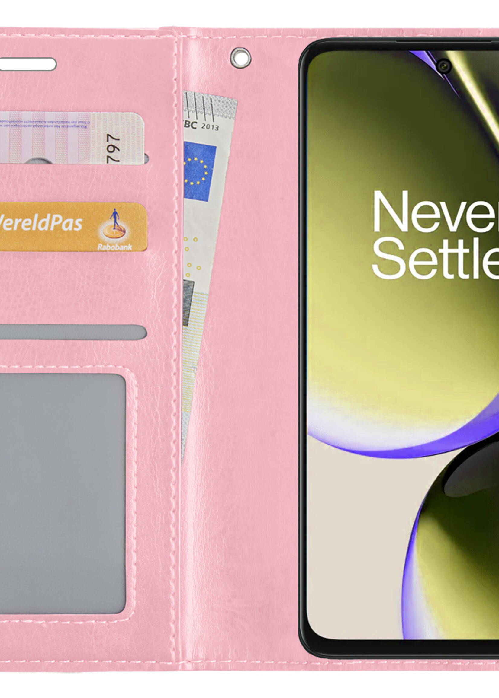 LUQ Hoesje Geschikt voor OnePlus Nord CE 3 Lite Hoesje Book Case Hoes Wallet Cover - Hoes Geschikt voor OnePlus Nord CE 3 Lite Hoesje Bookcase Hoes - Lichtroze