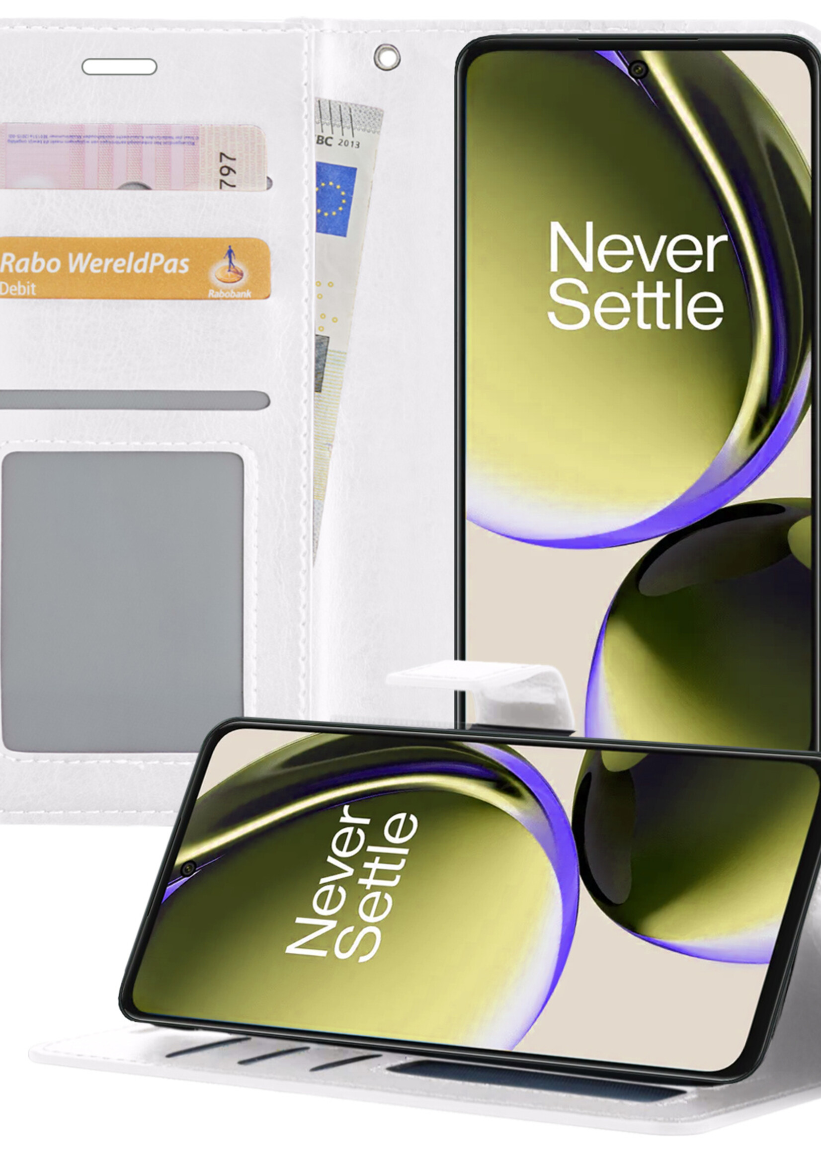 LUQ Hoesje Geschikt voor OnePlus Nord CE 3 Lite Hoesje Book Case Hoes Wallet Cover - Hoes Geschikt voor OnePlus Nord CE 3 Lite Hoesje Bookcase Hoes - Wit