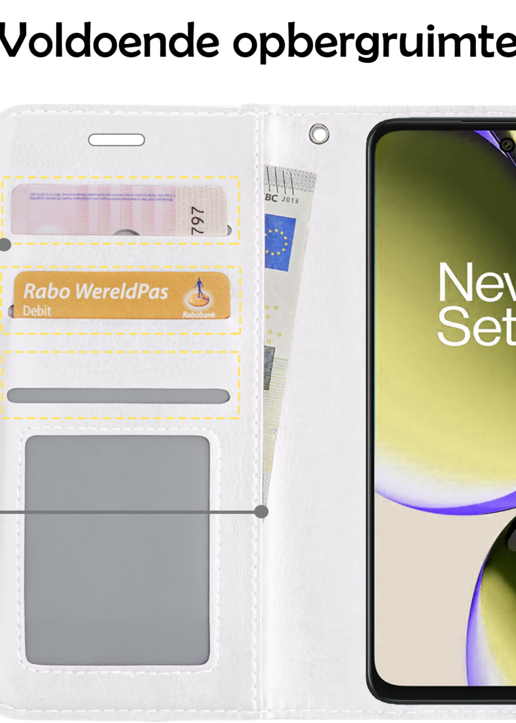 LUQ Hoesje Geschikt voor OnePlus Nord CE 3 Lite Hoesje Book Case Hoes Wallet Cover - Hoes Geschikt voor OnePlus Nord CE 3 Lite Hoesje Bookcase Hoes - Wit