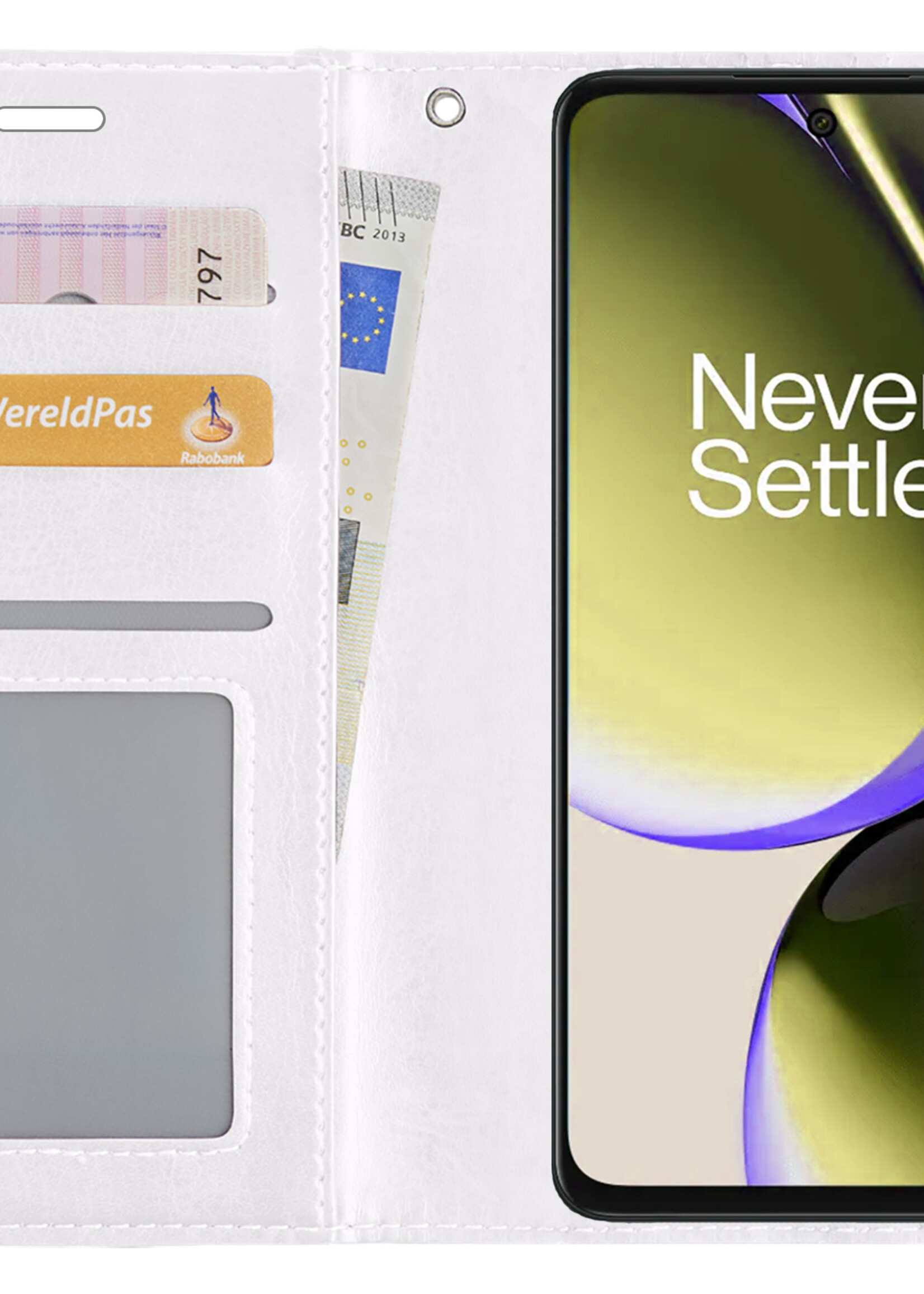 LUQ Hoesje Geschikt voor OnePlus Nord CE 3 Lite Hoesje Book Case Hoes Wallet Cover - Hoes Geschikt voor OnePlus Nord CE 3 Lite Hoesje Bookcase Hoes - Wit