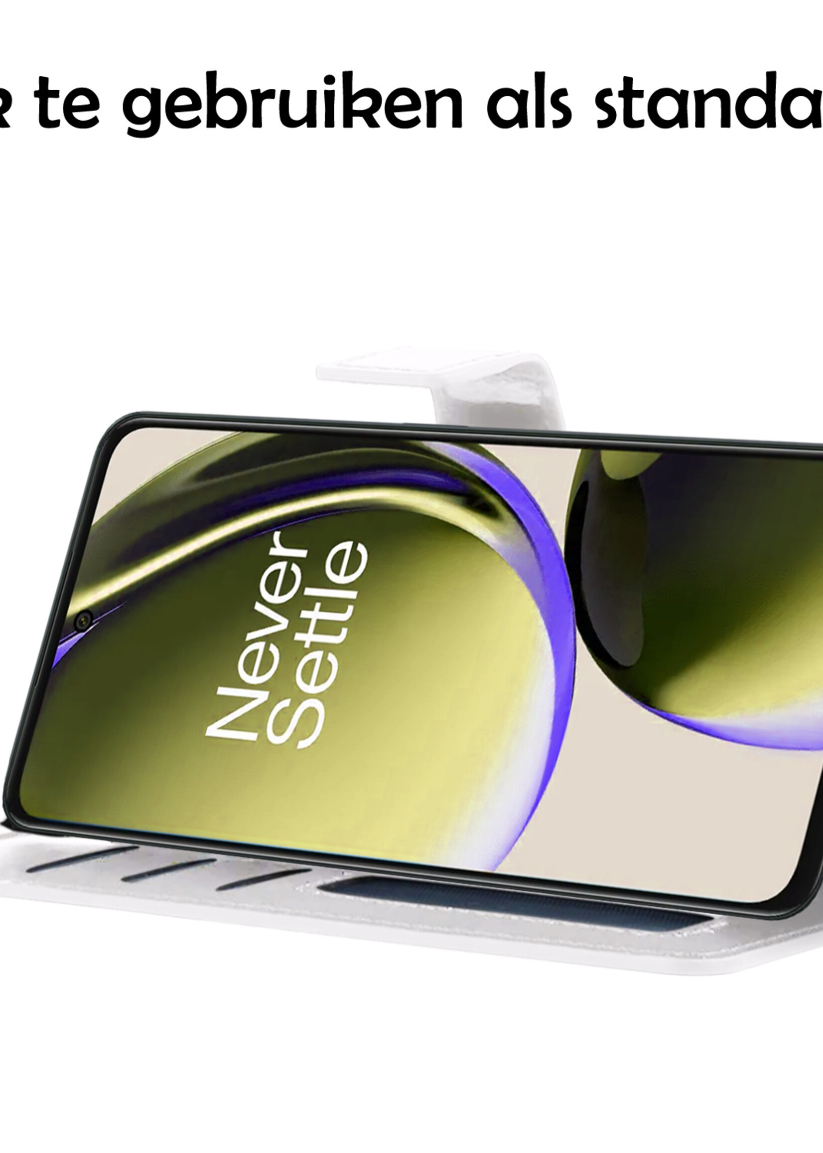LUQ Hoesje Geschikt voor OnePlus Nord CE 3 Lite Hoesje Book Case Hoes Wallet Cover Met Screenprotector - Hoes Geschikt voor OnePlus Nord CE 3 Lite Hoesje Bookcase Hoes - Wit