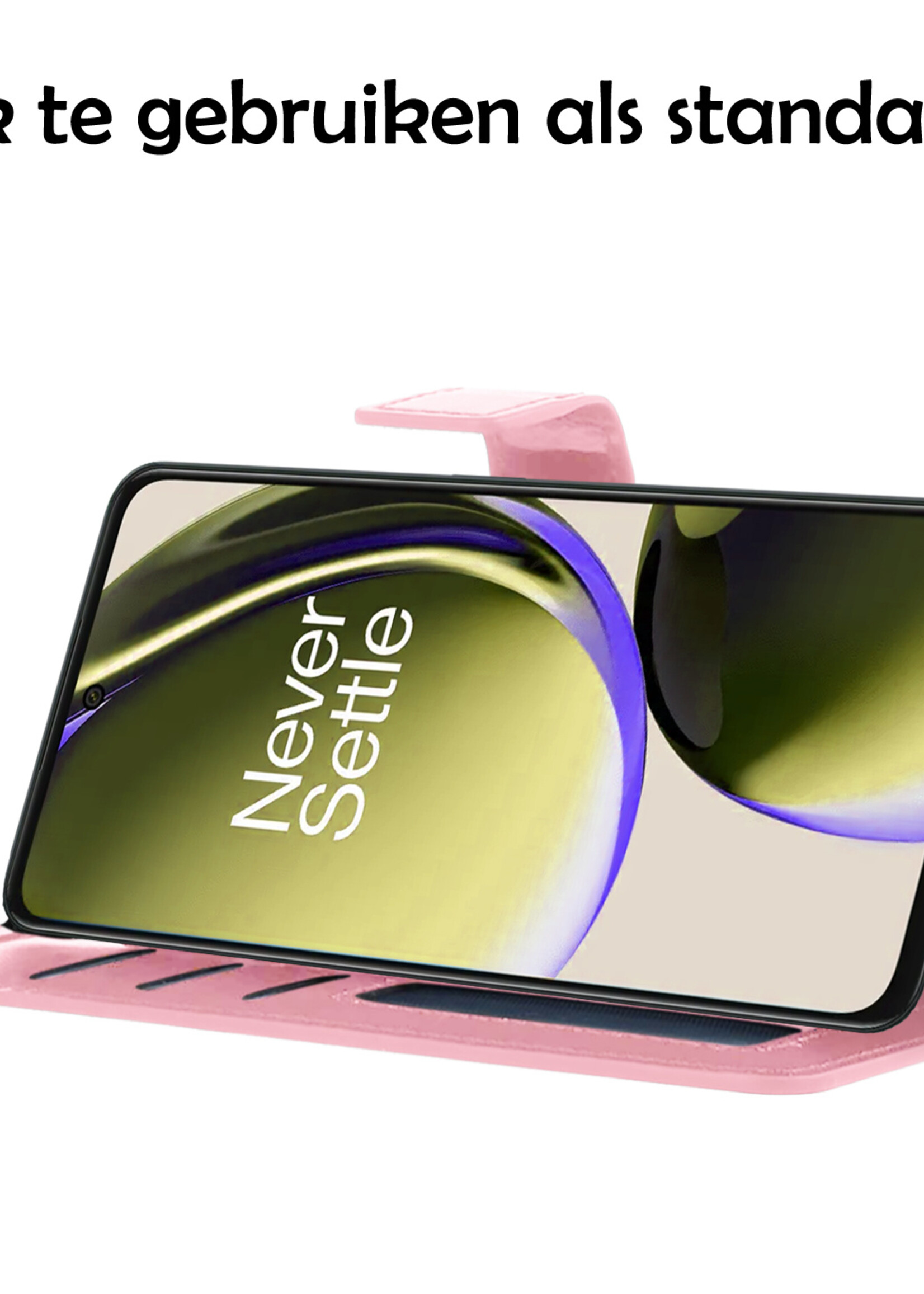 LUQ Hoesje Geschikt voor OnePlus Nord CE 3 Lite Hoesje Book Case Hoes Wallet Cover Met Screenprotector - Hoes Geschikt voor OnePlus Nord CE 3 Lite Hoesje Bookcase Hoes - Lichtroze