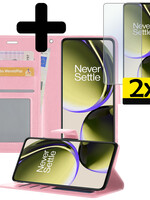 LUQ LUQ OnePlus Nord CE 3 Lite Hoesje Bookcase Lichtroze Met 2x Screenprotector