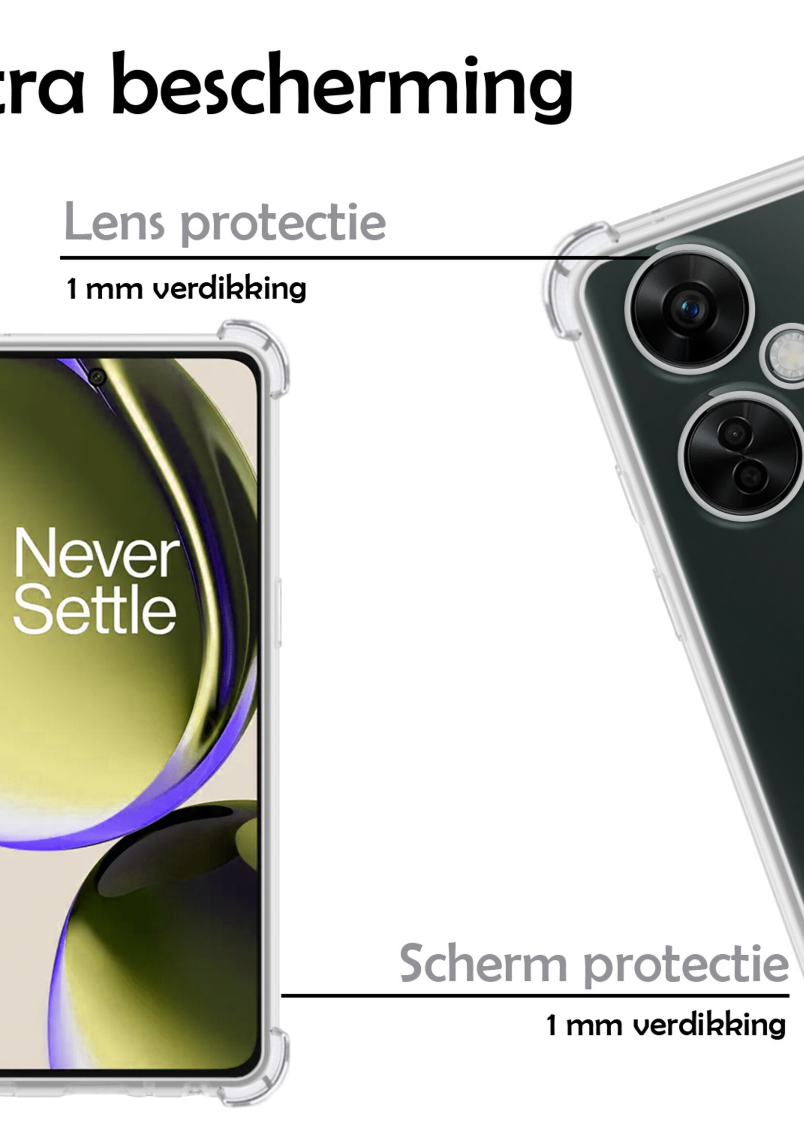 LUQ Hoesje Geschikt voor OnePlus Nord CE 3 Lite Hoesje Shockproof Case Siliconen Met 2x Screenprotector - Hoes Geschikt voor OnePlus Nord CE 3 Lite Hoes Cover Siliconen - Transparant