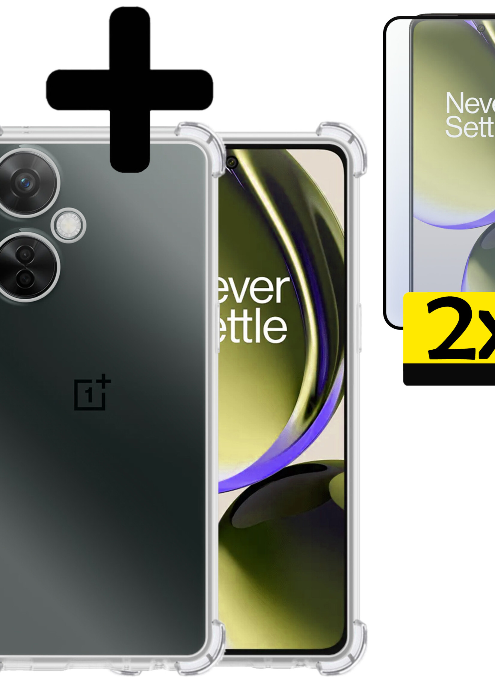 LUQ Hoesje Geschikt voor OnePlus Nord CE 3 Lite Hoesje Shockproof Case Siliconen Met 2x Screenprotector - Hoes Geschikt voor OnePlus Nord CE 3 Lite Hoes Cover Siliconen - Transparant