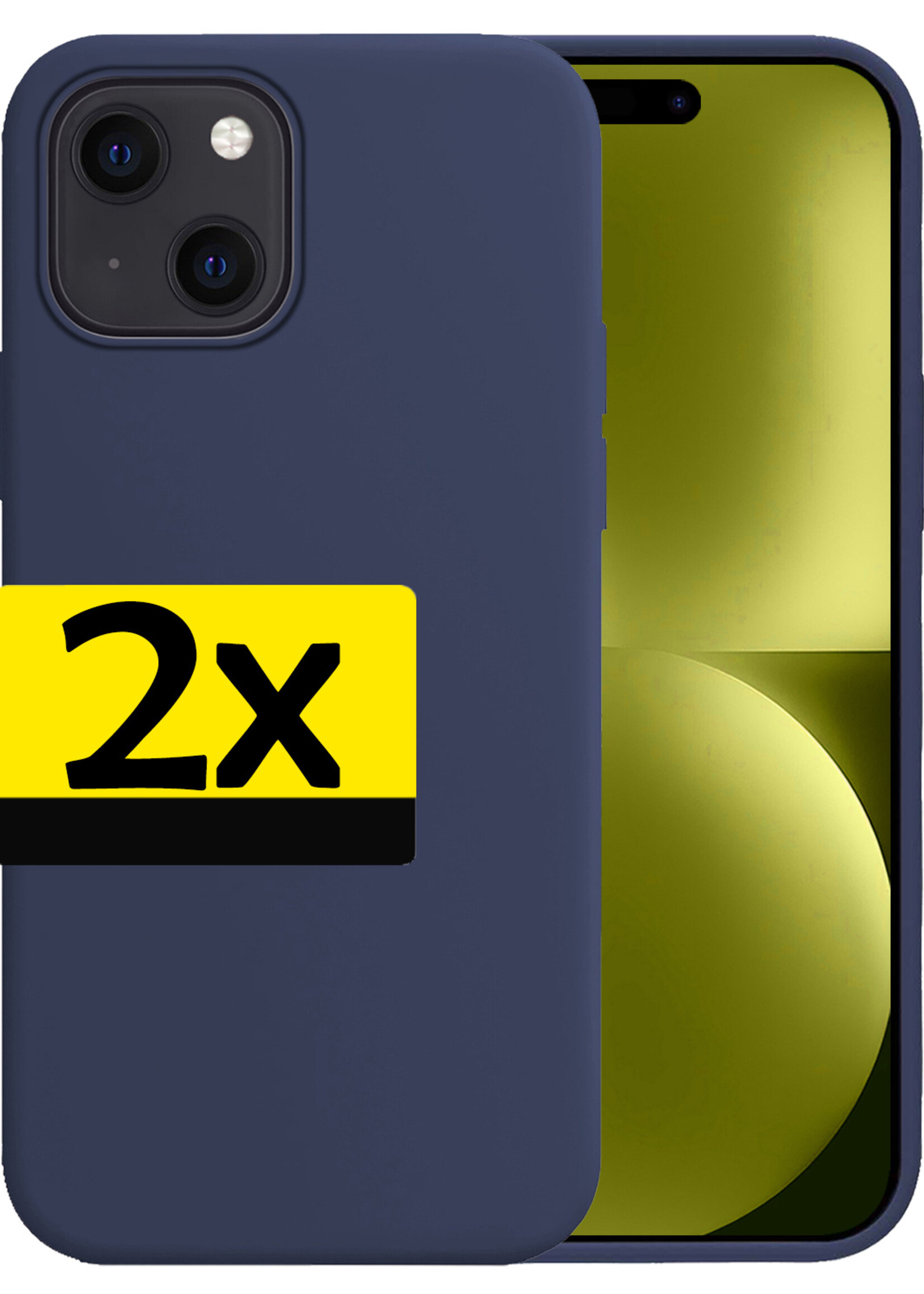 LUQ Hoesje Geschikt voor iPhone 15 Hoesje Siliconen Case - Hoes Geschikt voor iPhone 15 Hoes Siliconen - Donkerblauw - 2 Stuks