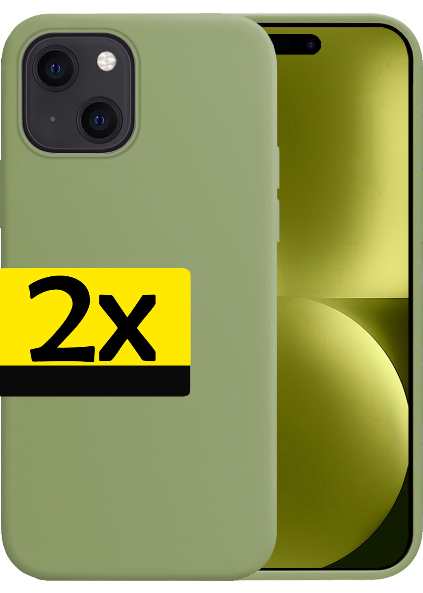 LUQ Hoesje Geschikt voor iPhone 15 Hoesje Siliconen Case - Hoes Geschikt voor iPhone 15 Hoes Siliconen - Groen - 2 Stuks