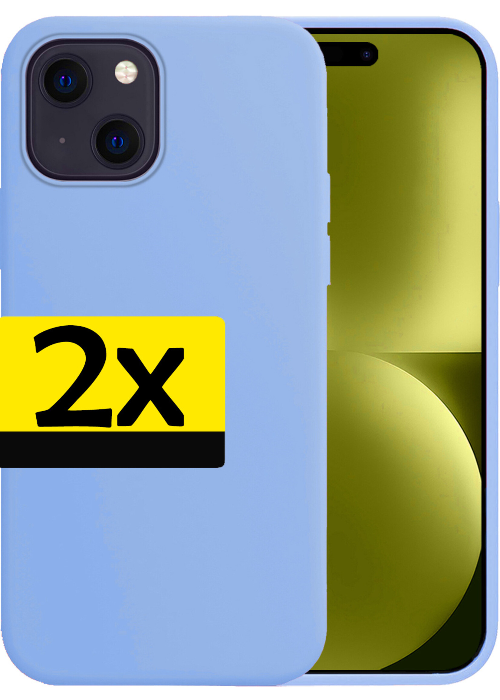 LUQ Hoesje Geschikt voor iPhone 15 Hoesje Siliconen Case - Hoes Geschikt voor iPhone 15 Hoes Siliconen - Lichtblauw - 2 Stuks