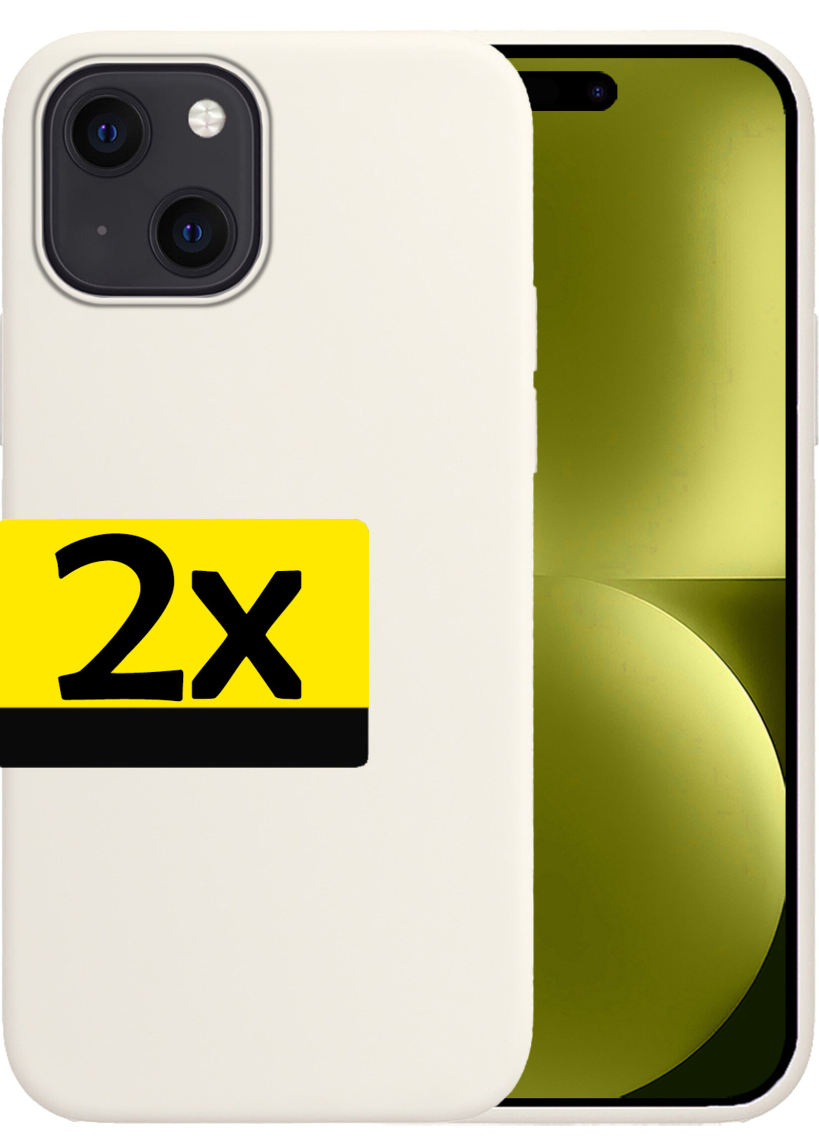 LUQ Hoesje Geschikt voor iPhone 15 Hoesje Siliconen Case - Hoes Geschikt voor iPhone 15 Hoes Siliconen - Wit - 2 Stuks