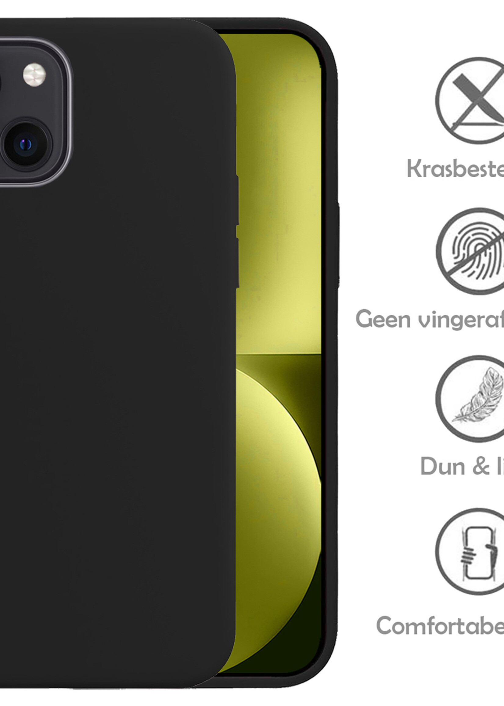 LUQ Hoesje Geschikt voor iPhone 15 Hoesje Siliconen Case - Hoes Geschikt voor iPhone 15 Hoes Siliconen - Zwart - 2 Stuks