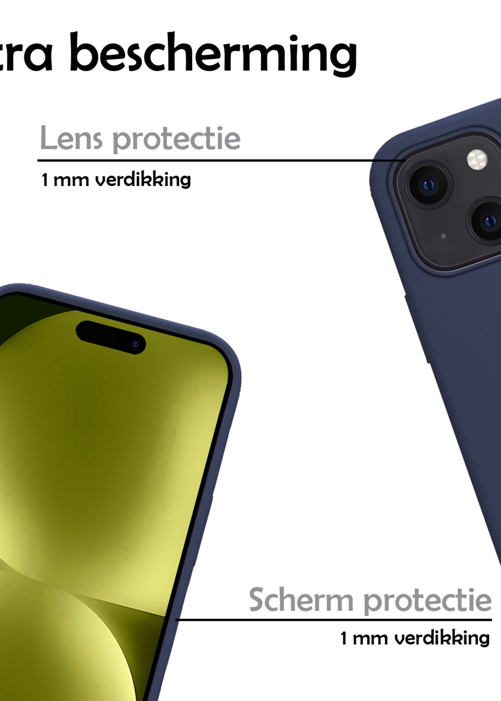 LUQ Hoesje Geschikt voor iPhone 15 Plus Hoesje Siliconen Case - Hoes Geschikt voor iPhone 15 Plus Hoes Siliconen - Donkerblauw - 2 Stuks